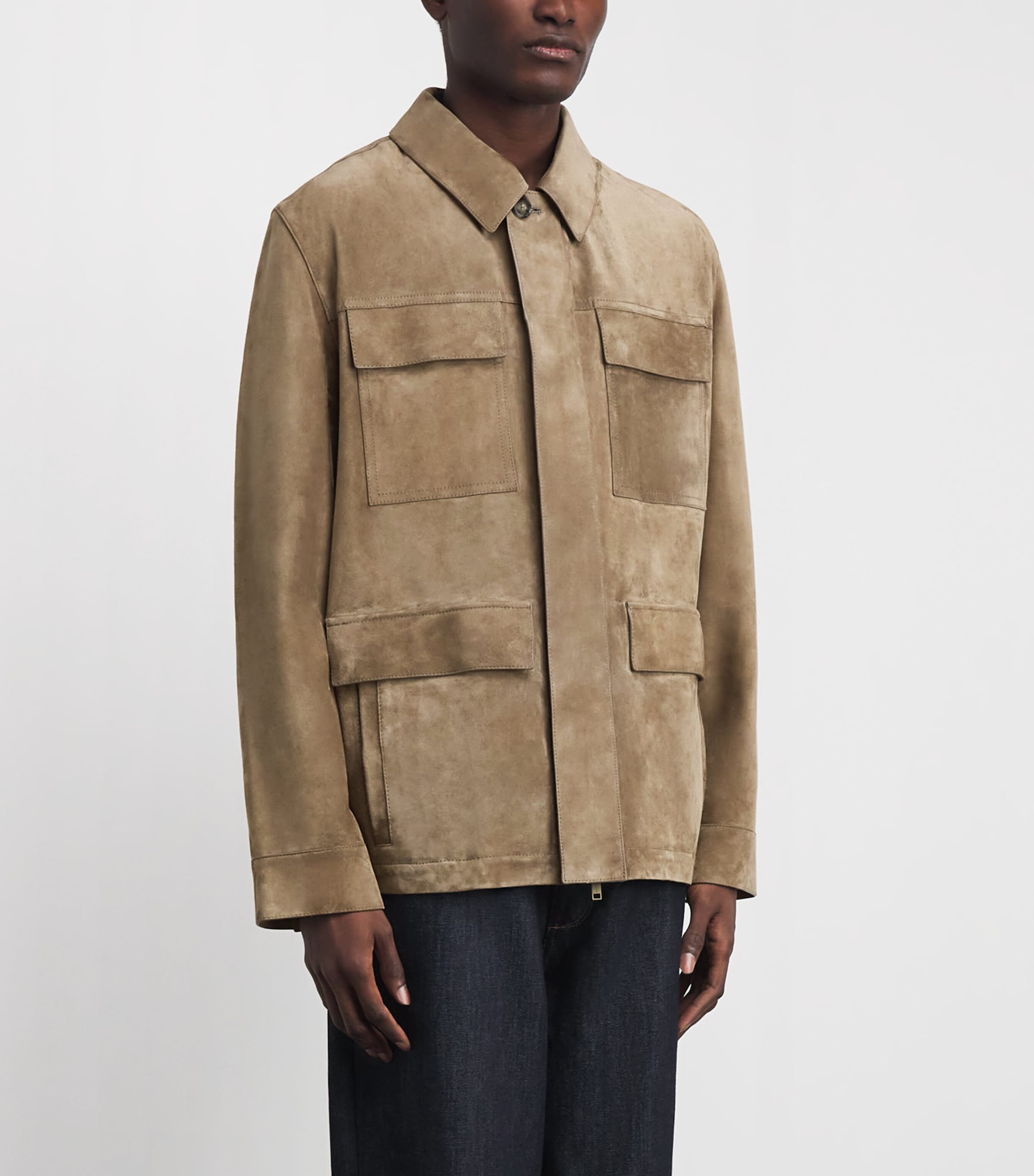 Yves Salomon Mens Suede Zip-Up Jacket Seigle Image 4