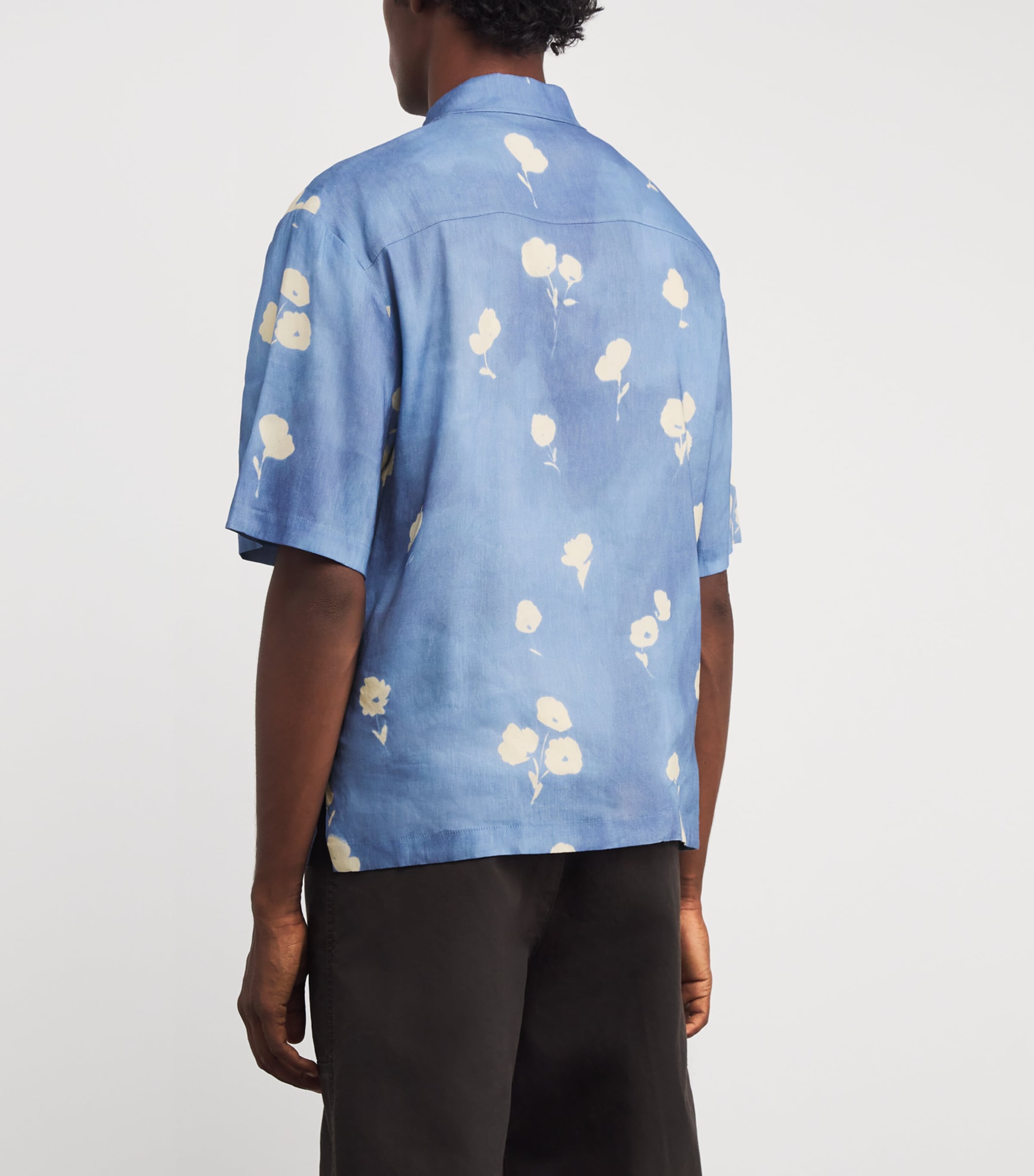 Linen-Blend Floral Short-Sleeve Shirt BLUE OFFICE Image 4