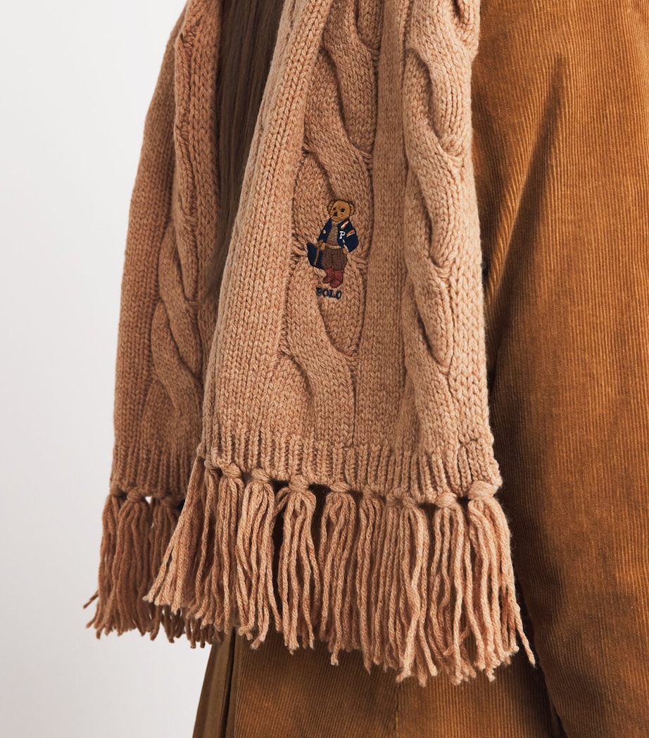 Polo Ralph Lauren Wool-Blend Cable-Knit Bear Scarf Classic Camel Image 3