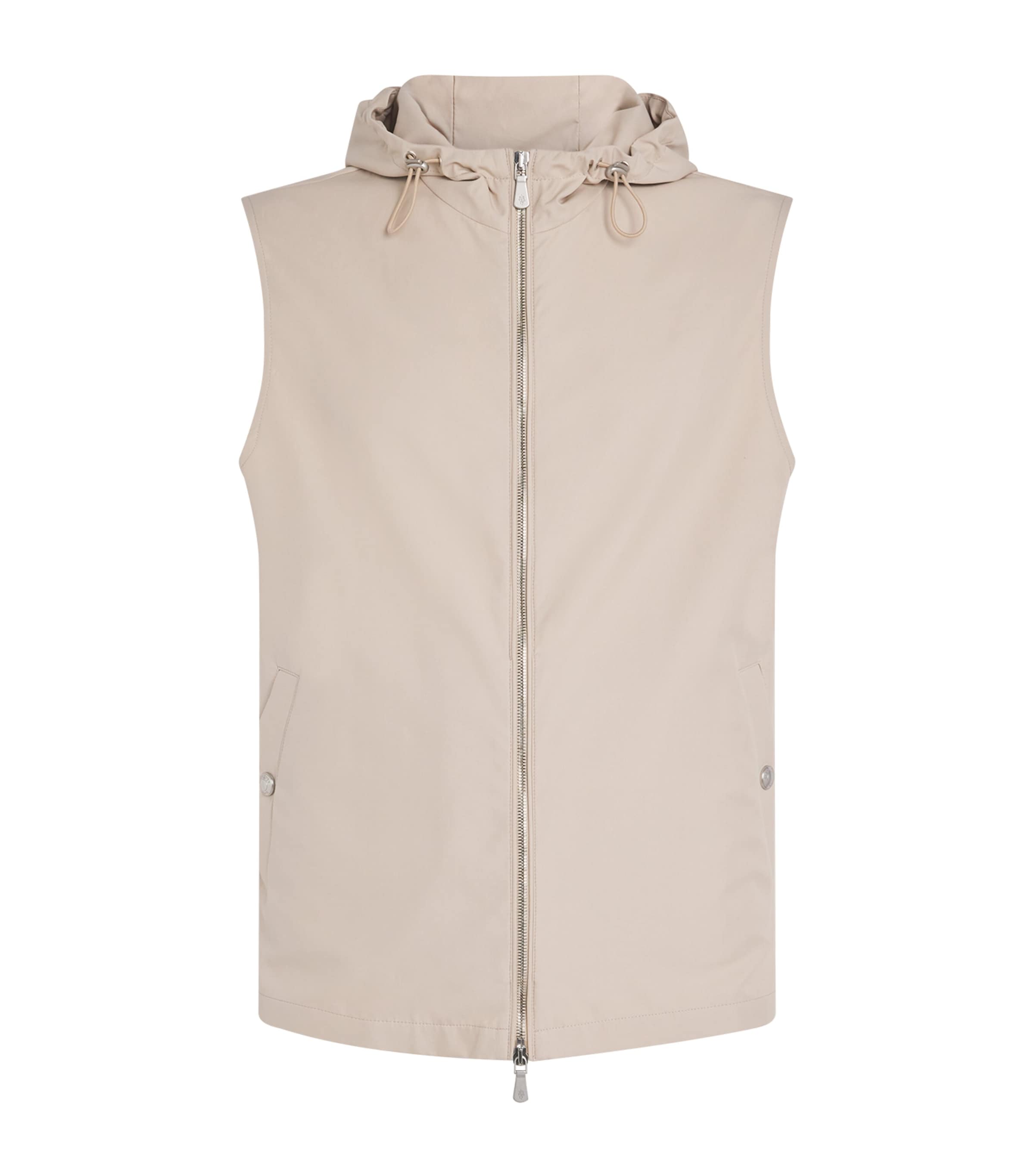 Eleventy Silk Hooded Vest In Neutral