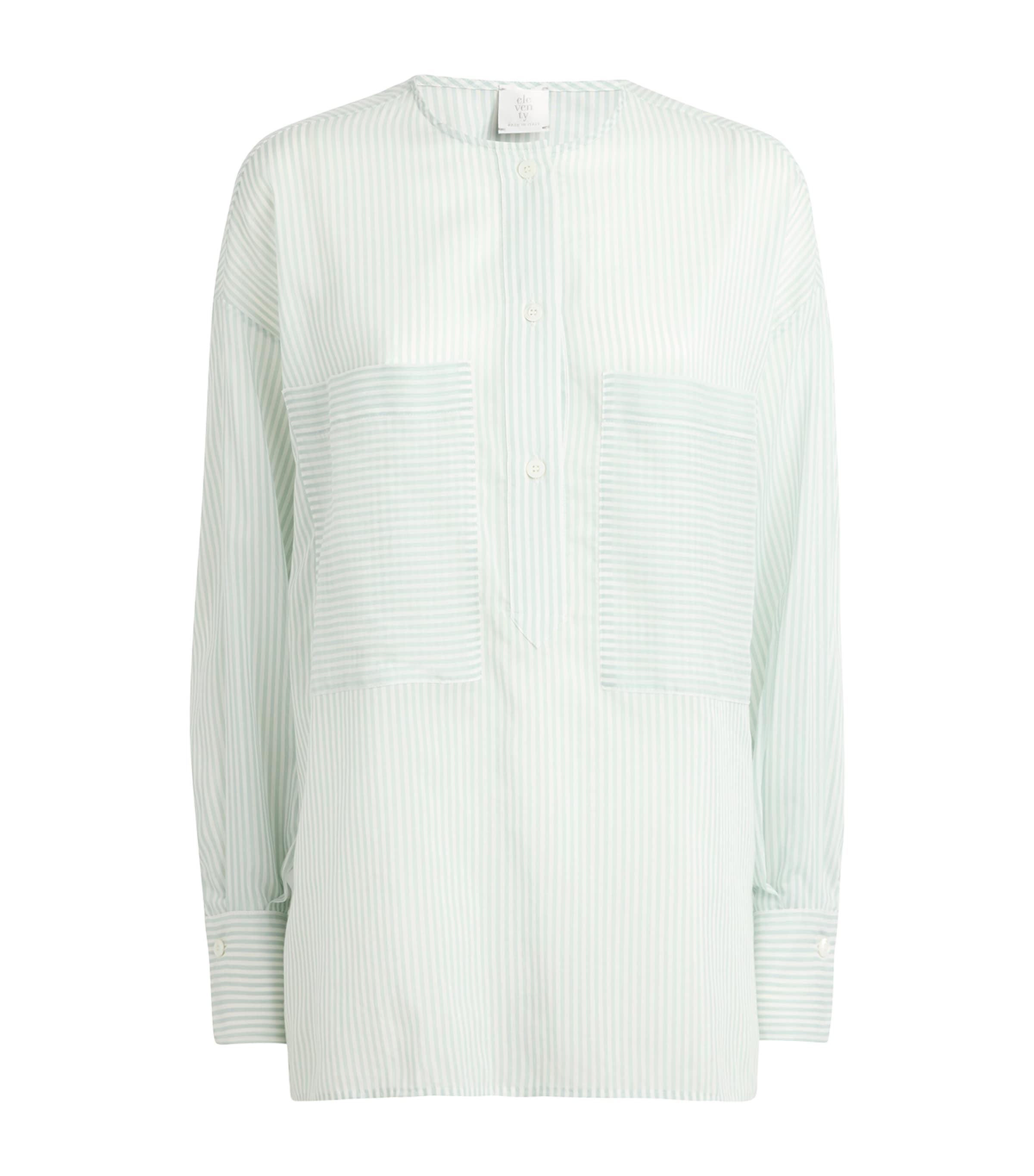 Eleventy Womens Cotton-Silk Stripe Shirt Giada Image 1