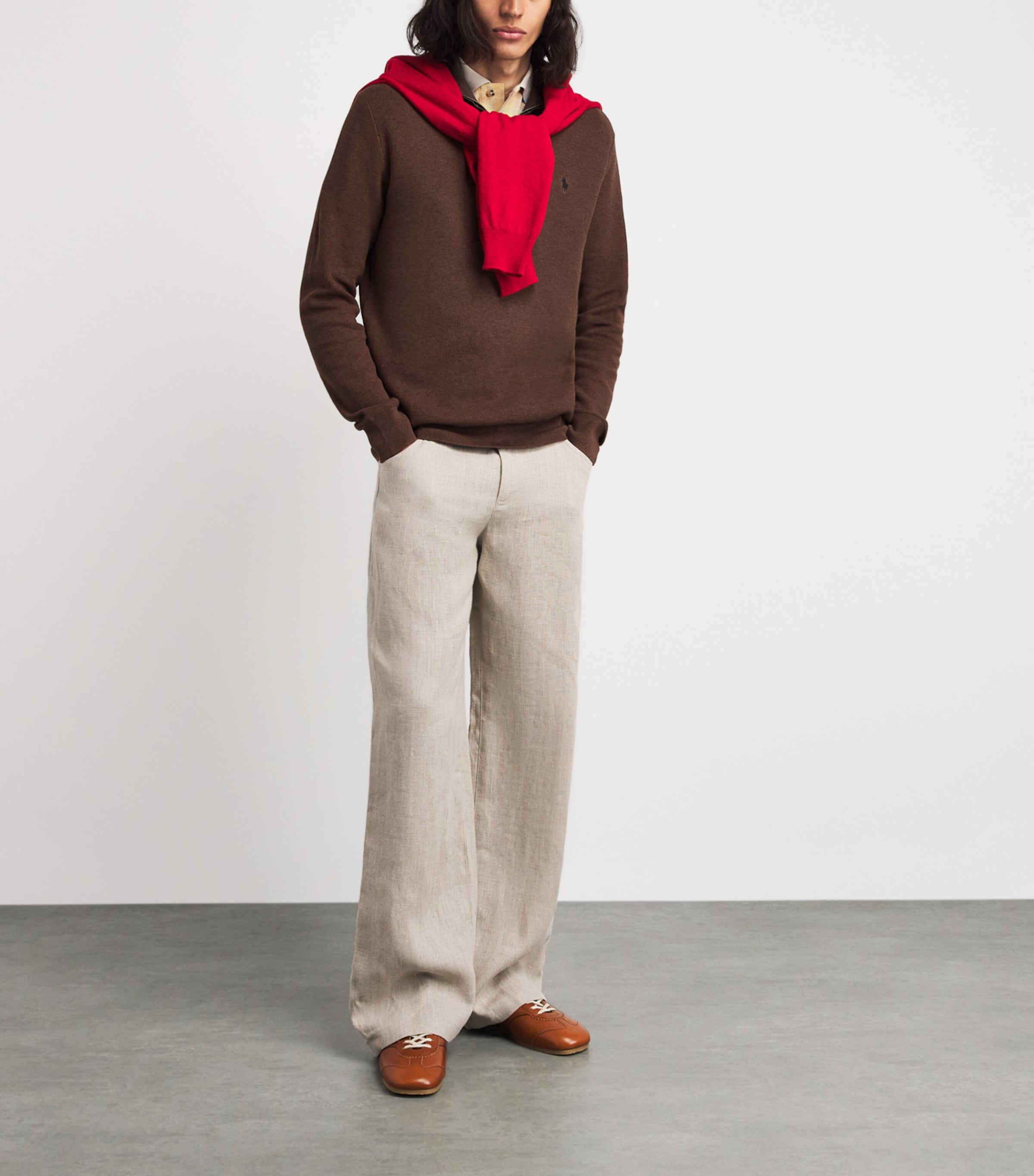 Polo Ralph Lauren Mens Cotton Half-Zip Sweater Nutmeg Brown Hthr Image 2