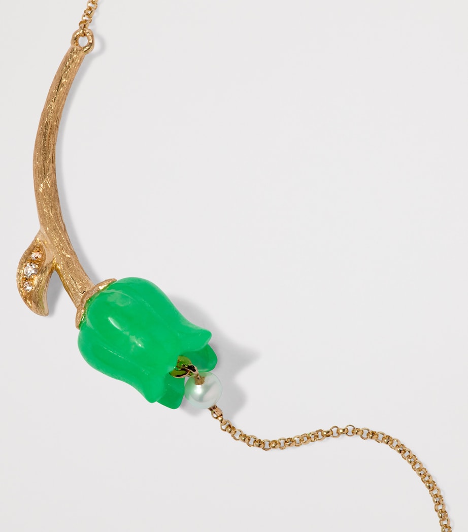 Yellow Gold, Diamond, Jade and Pearl Tulips Chain Necklace YELLOW GOLD Image 3