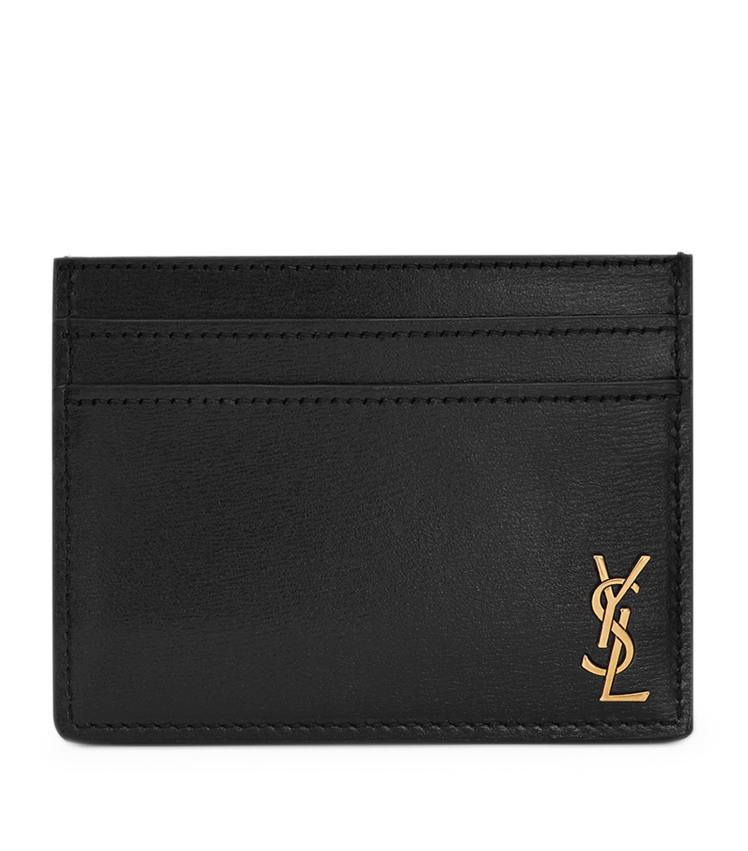 Saint Laurent Leather Monogram Card Holder In Black