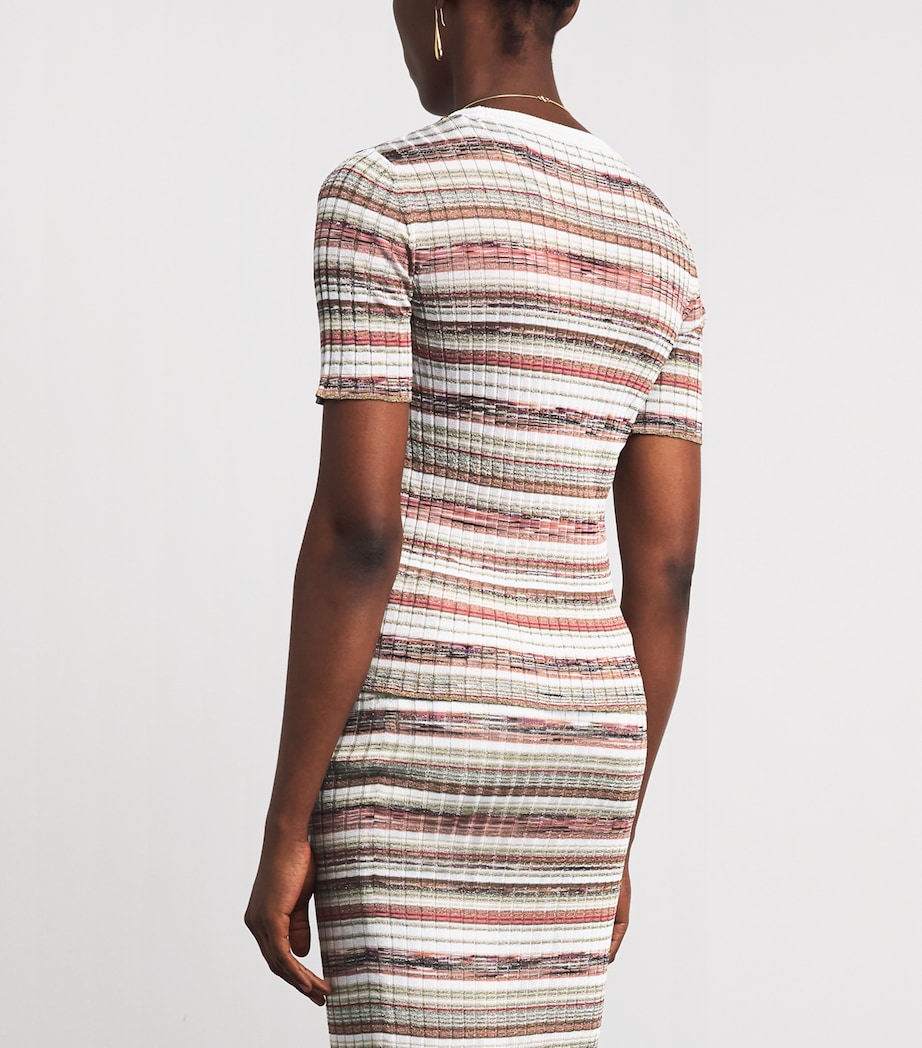 Missoni Womens Ribbed Stripe T-Shirt Pnk W Brn & Wt Image 5