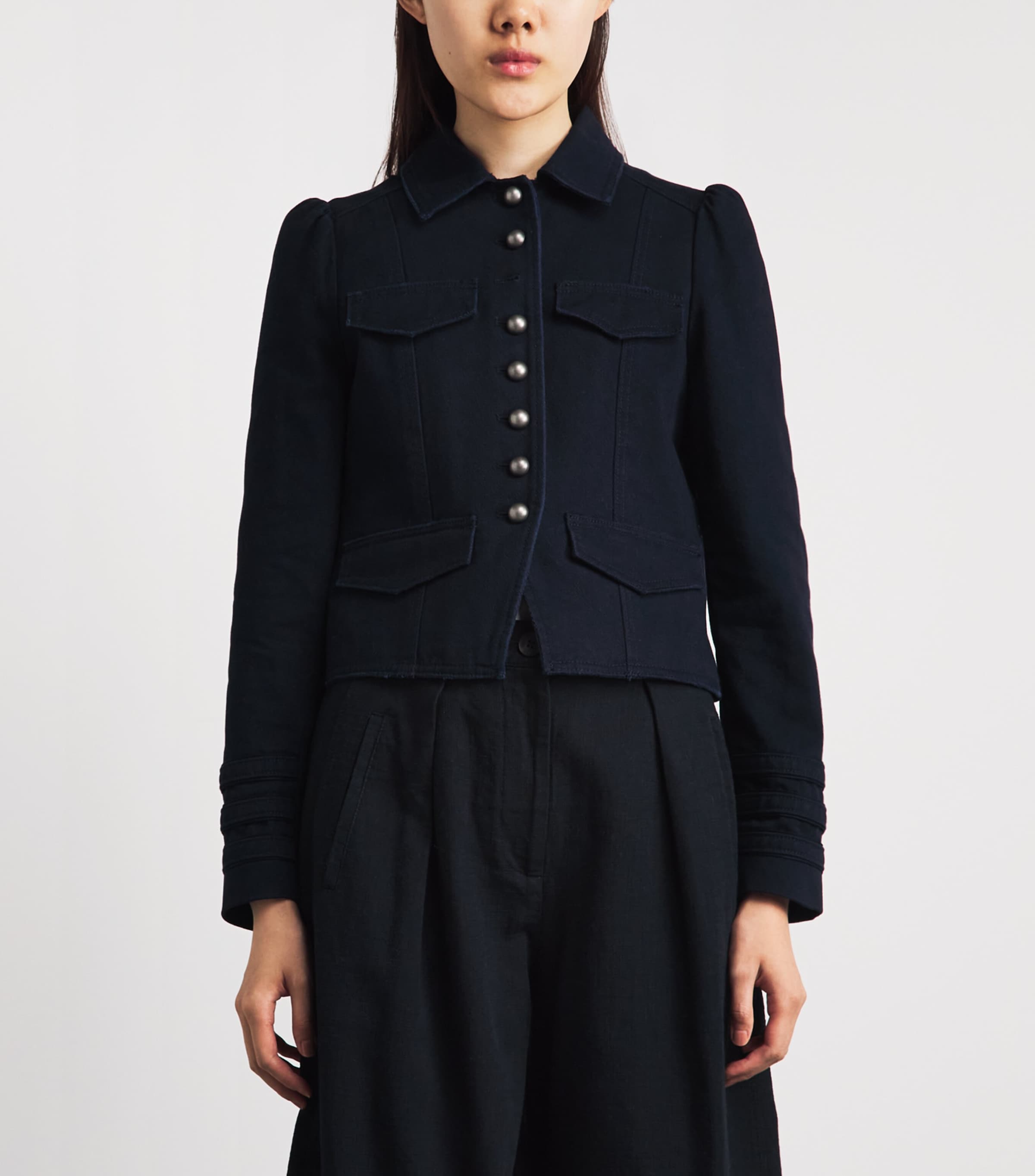ME+EM Womens Organic Cotton Twill Cropped Jacket Summer Navy Image 4