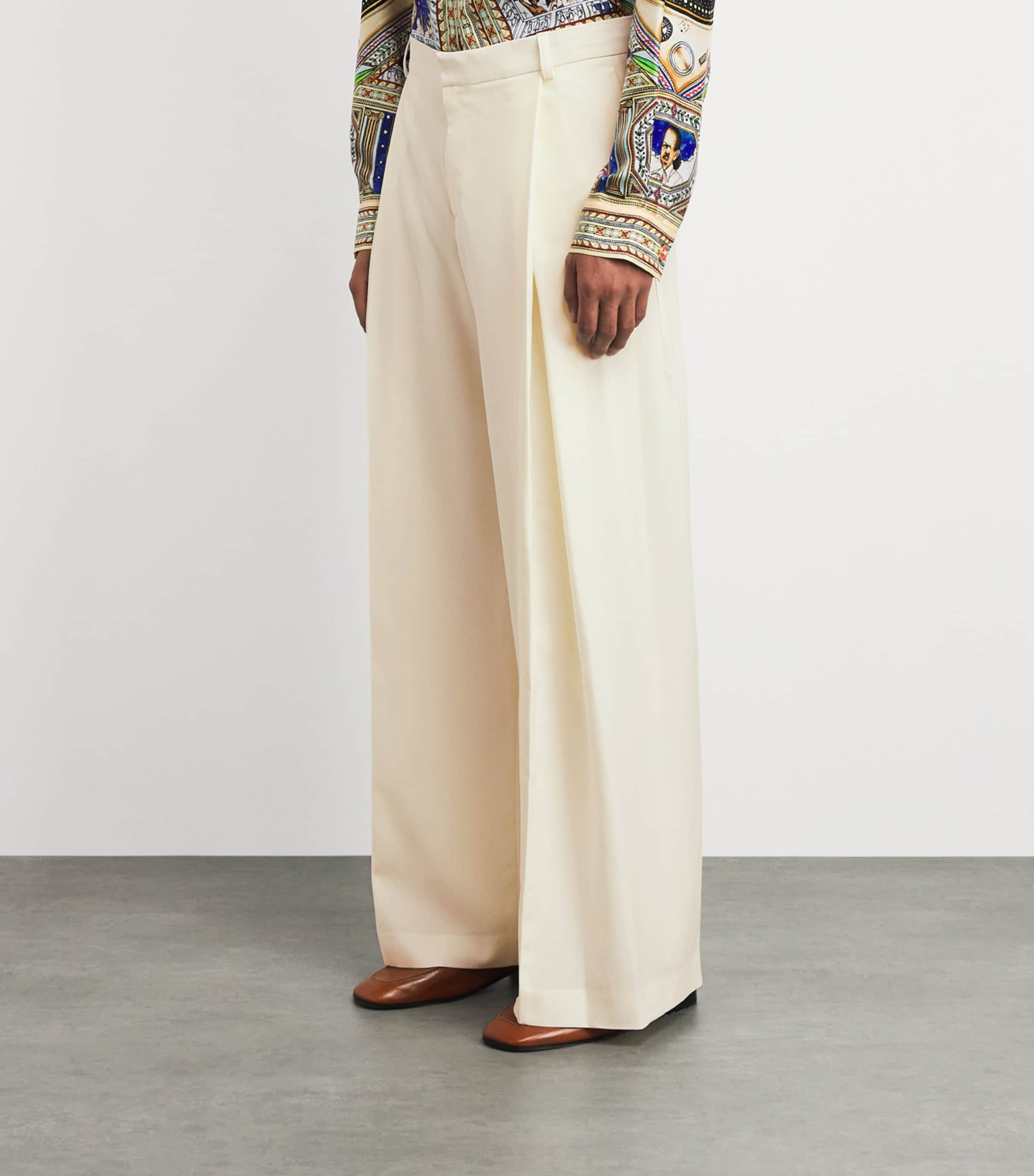 Casablanca Mens Wool Pleated Wide-Leg Trousers White Image 4