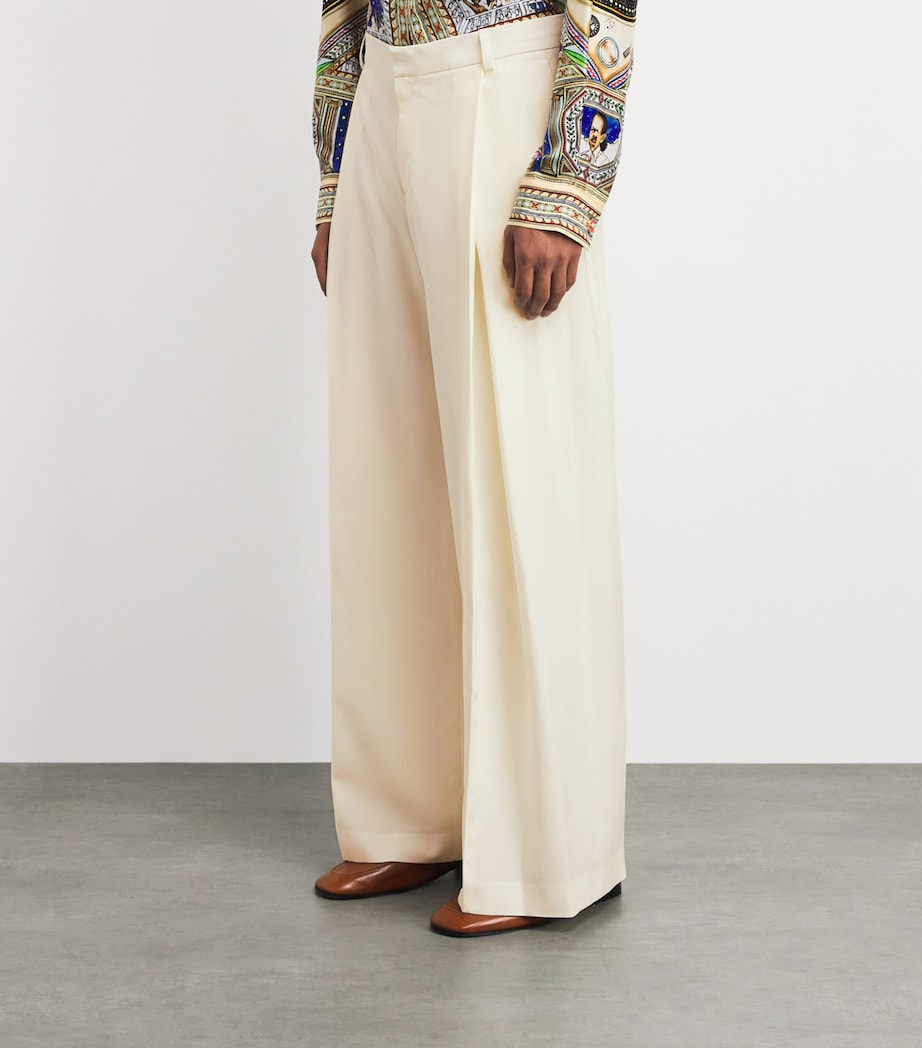 Casablanca Mens Wool Pleated Wide-Leg Trousers White Image 4