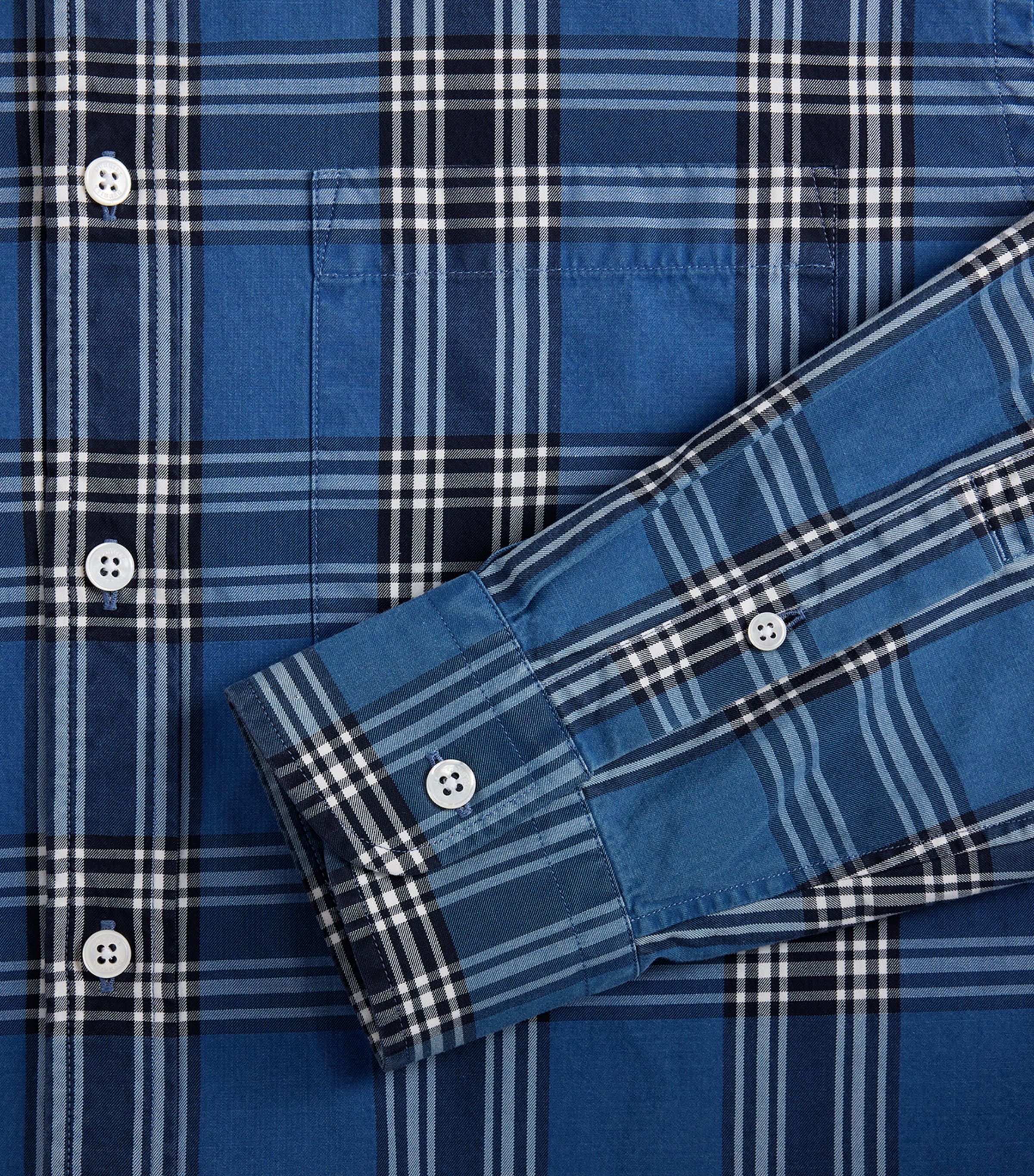 Dunhill Mens Cotton Check Print Shirt Indigo Image 5