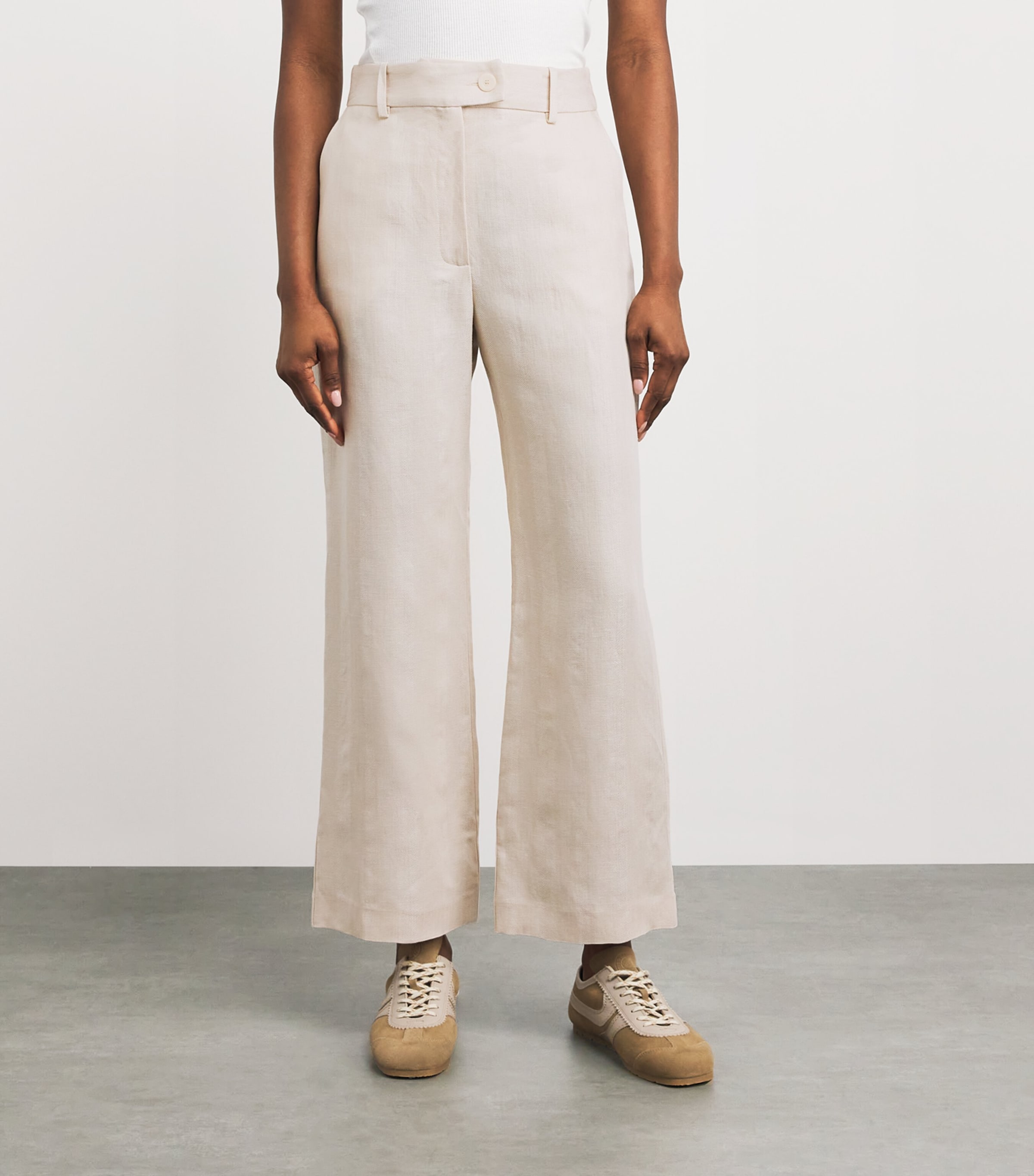 Claudie Pierlot Womens Linen Cropped Trousers Sand Image 4