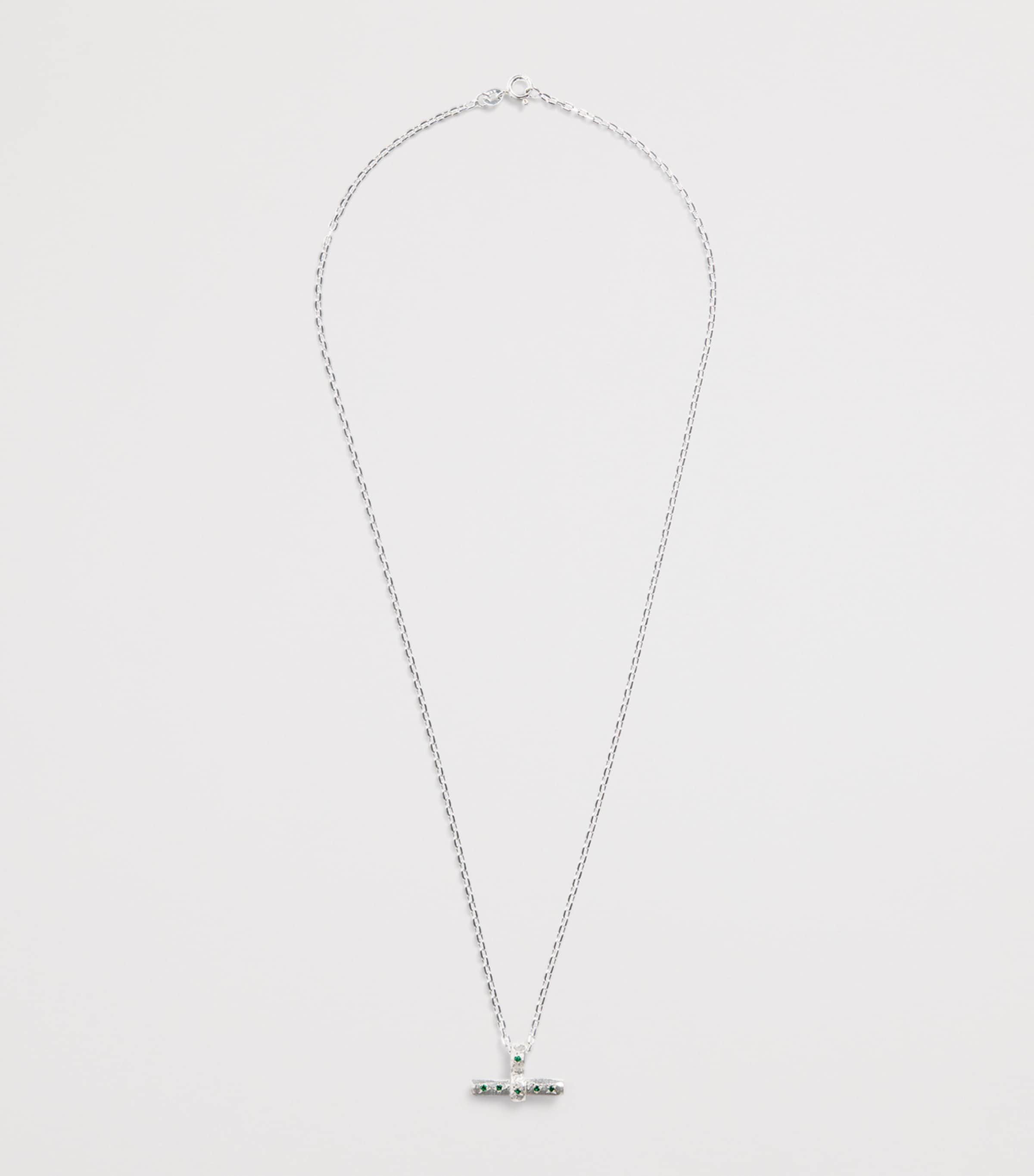 Sterling Silver and Emerald T-Bar Necklace GREEN Image 3