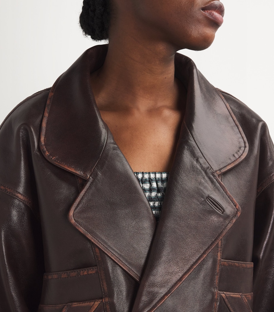 Double-Breasted Leather Jacket BROWN Image 6