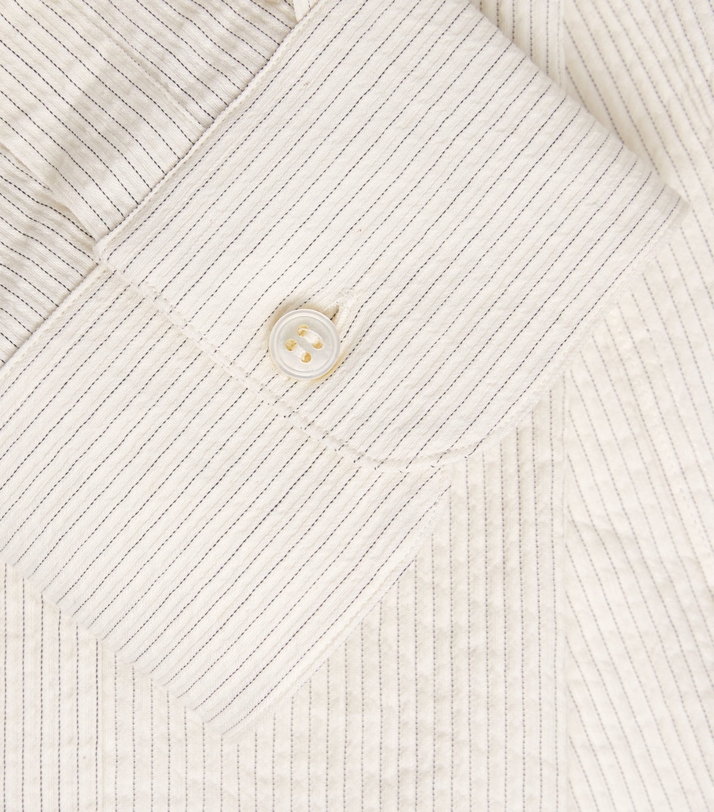 Studio Nicholson Mens Cotton-Linen Seersucker Stripe Shirt Parchment / Blk Strp Image 6