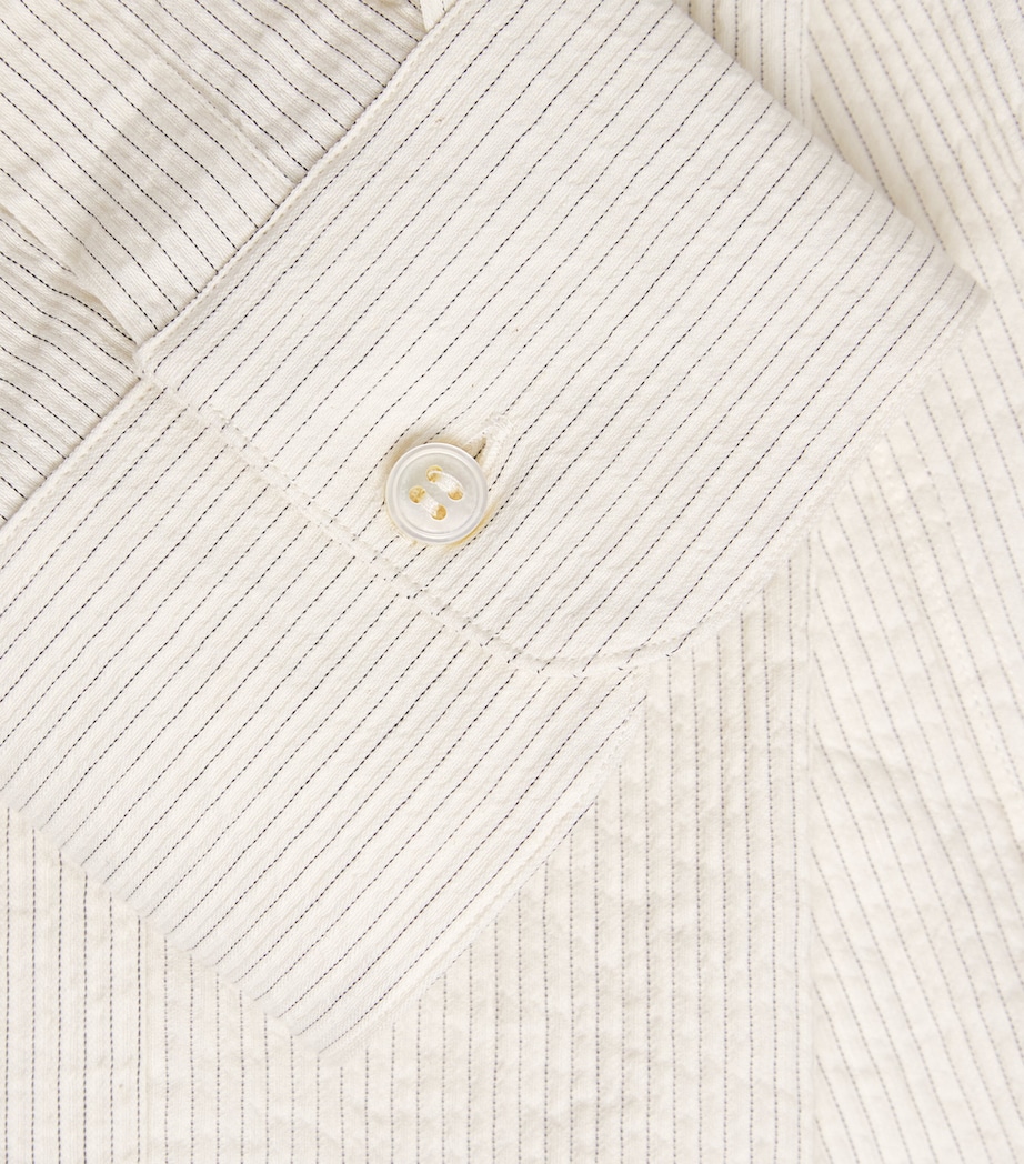 Studio Nicholson Mens Cotton-Linen Seersucker Stripe Shirt Parchment / Blk Strp Image 6