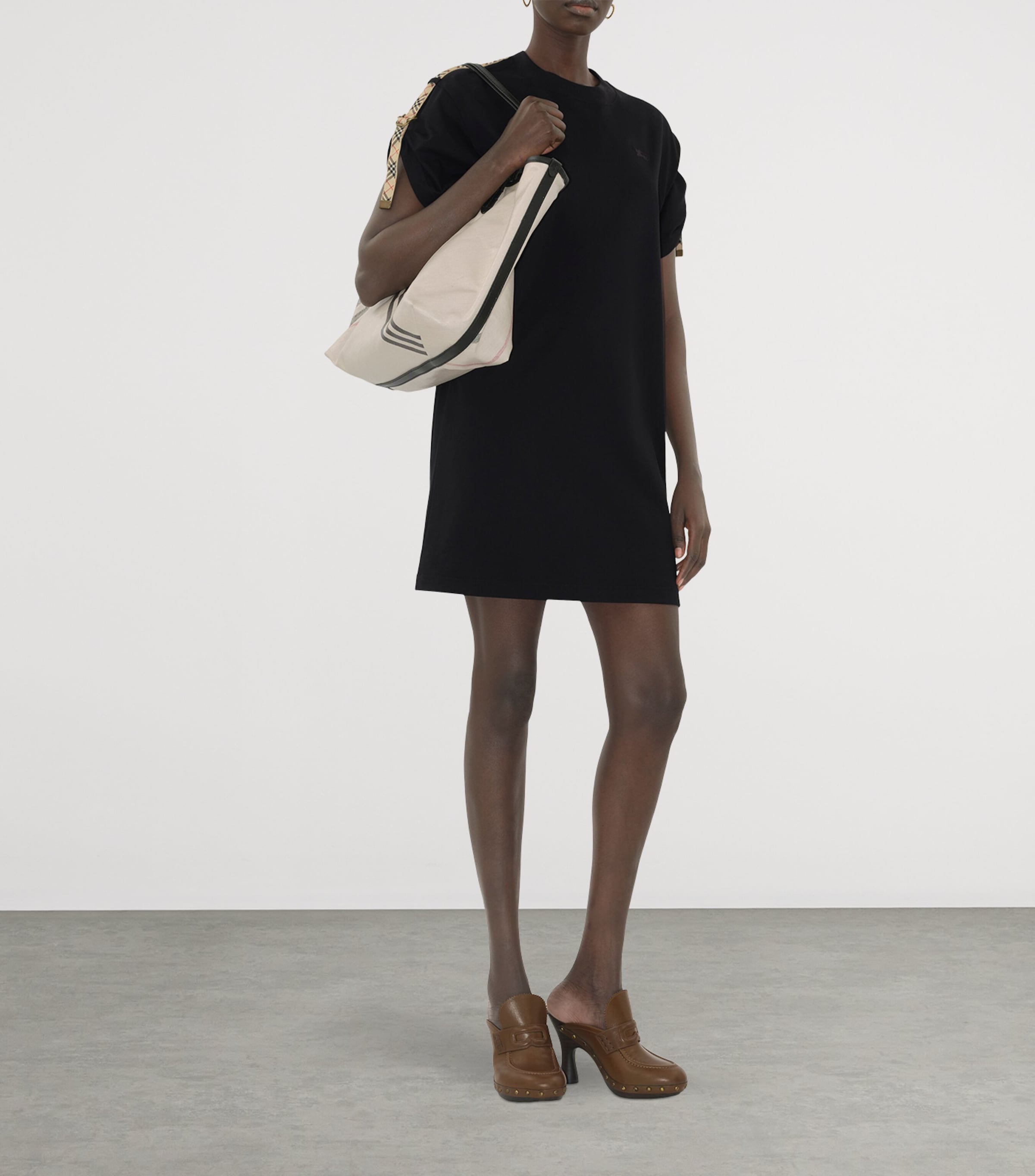 Cotton Check-Trim Mini Dress BLACK Image 2