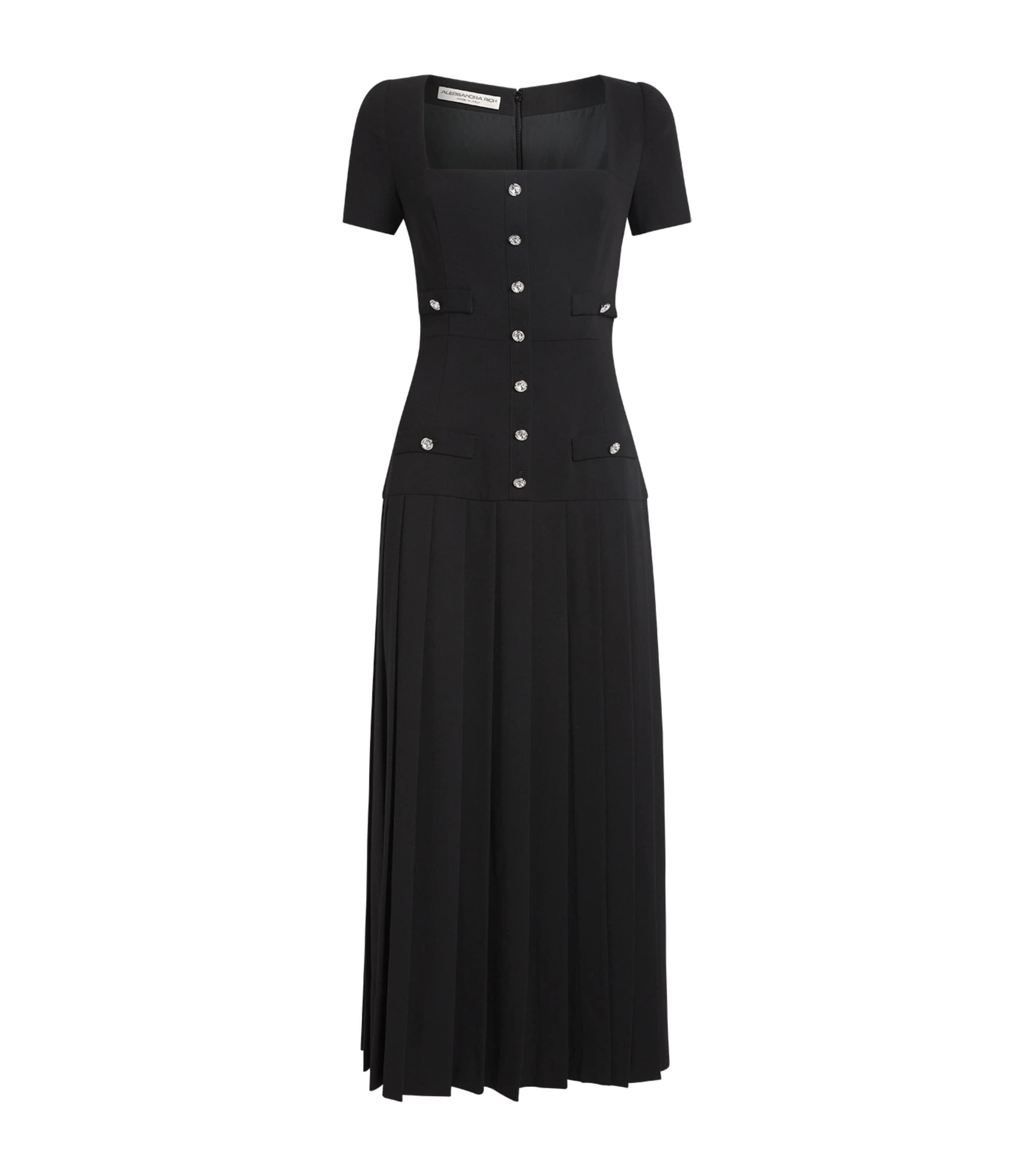 Alessandra Rich Wool Dress With Button Detailing In Black