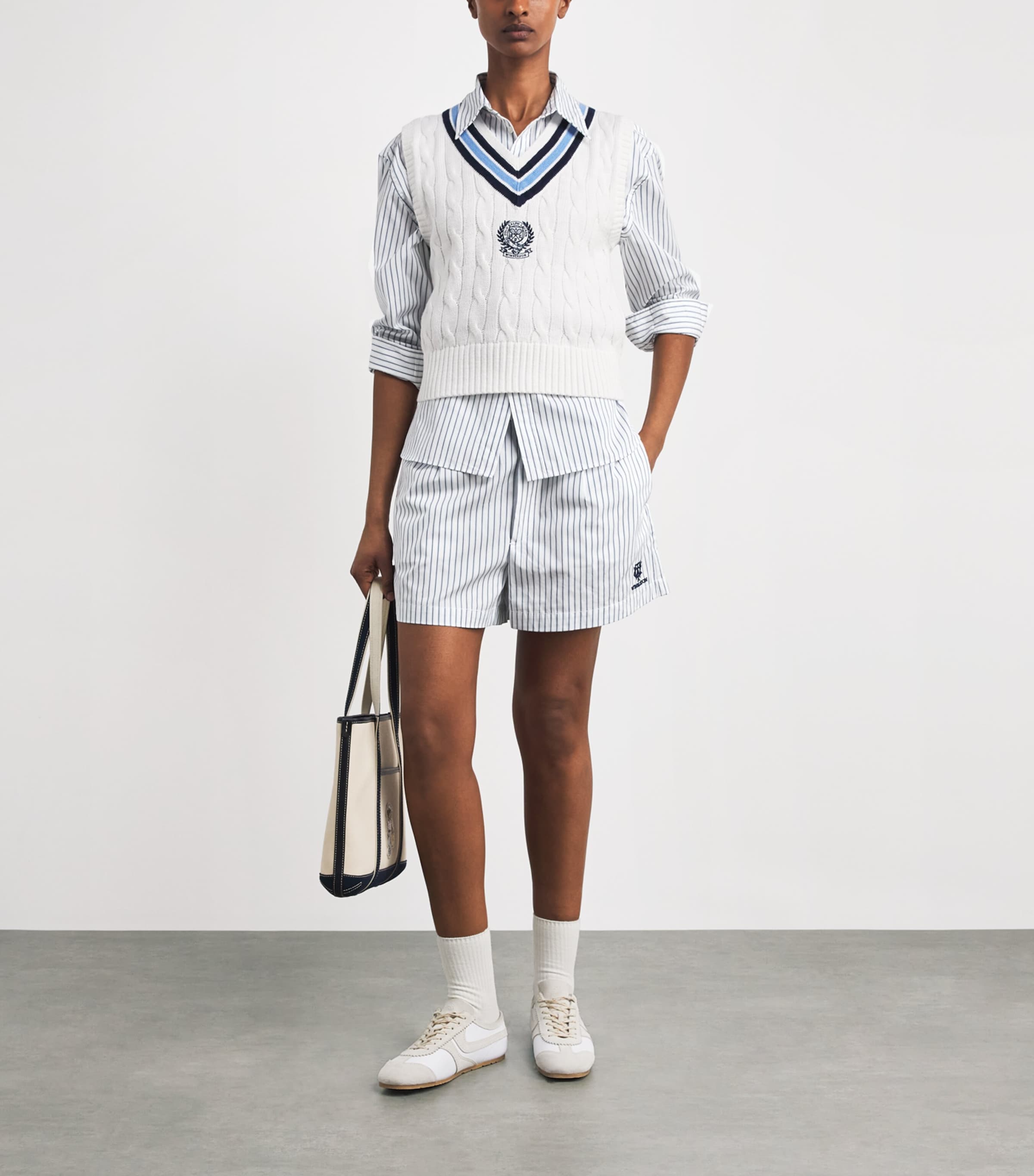 Polo Ralph Lauren Womens x Wimbledon Cotton Stripe Shorts Wht/ofc Blu/ref Nvy Image 2