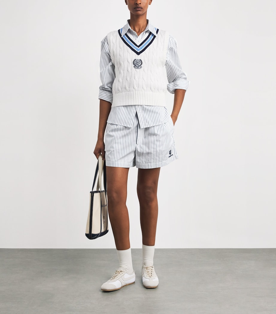 Polo Ralph Lauren Womens x Wimbledon Cotton Stripe Shorts Wht/ofc Blu/ref Nvy Image 2