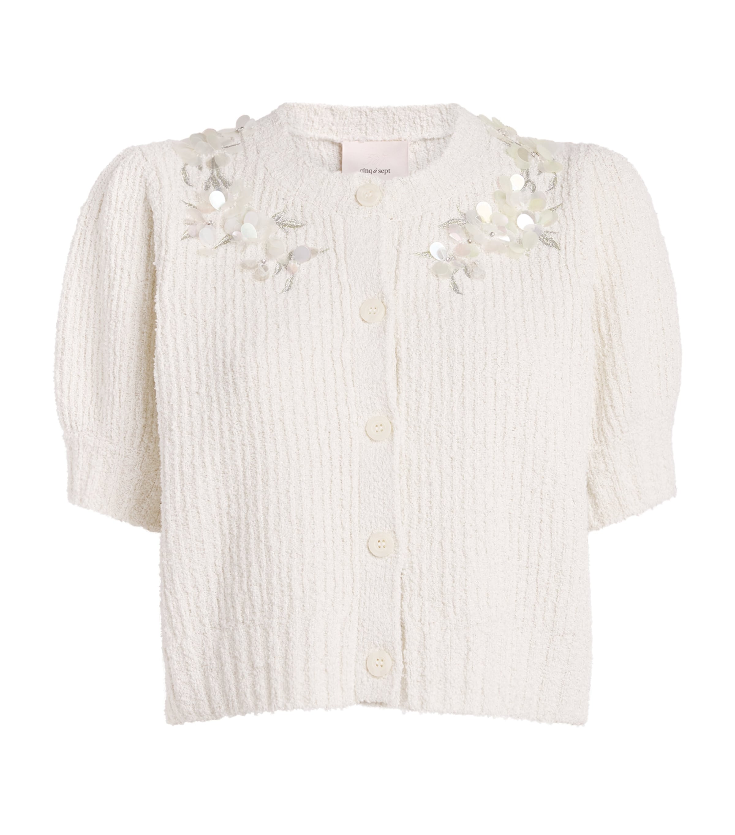Cinq A Sept Womens Embellished Cotton-Blend Millicent Cardigan Ivory Image 1