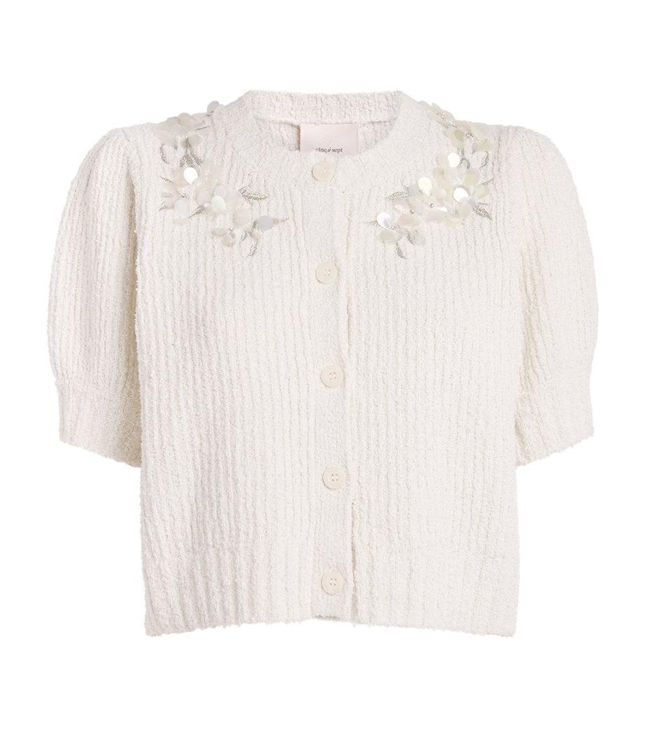 Cinq A Sept Womens Embellished Cotton-Blend Millicent Cardigan Ivory Image 1
