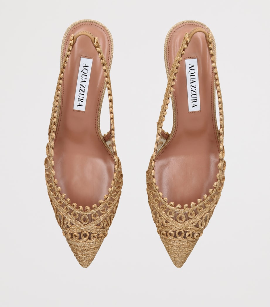 Aquazzura Raffia Kahlo Slingback Pumps 50 Beige Image 4
