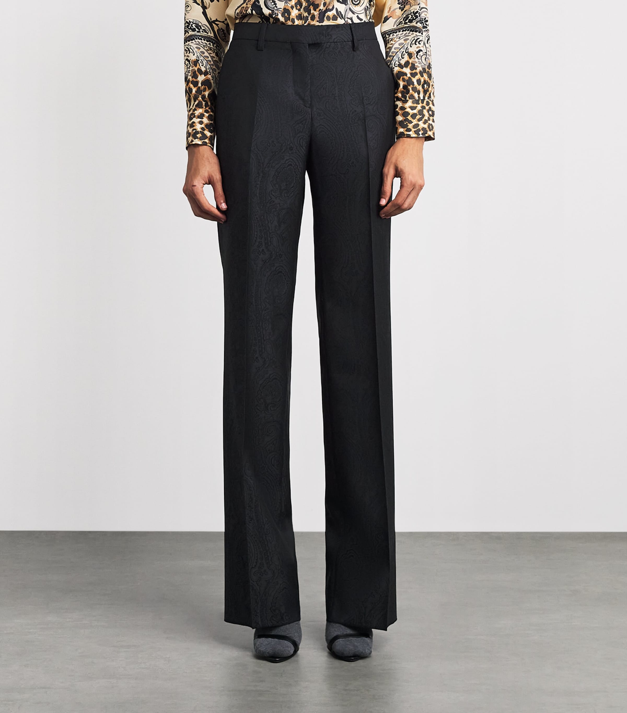 Etro Womens Wool Paisley Trousers Black Image 4