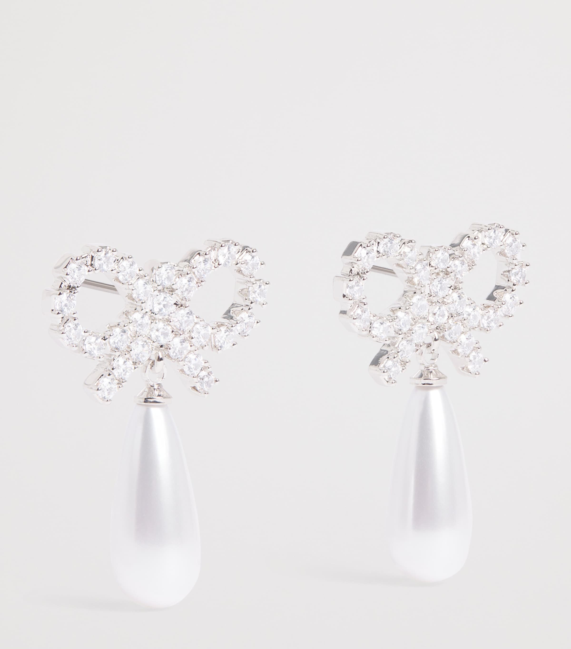 Crystal and Faux Pearl Bow Drop Earrings PEARL Image 3