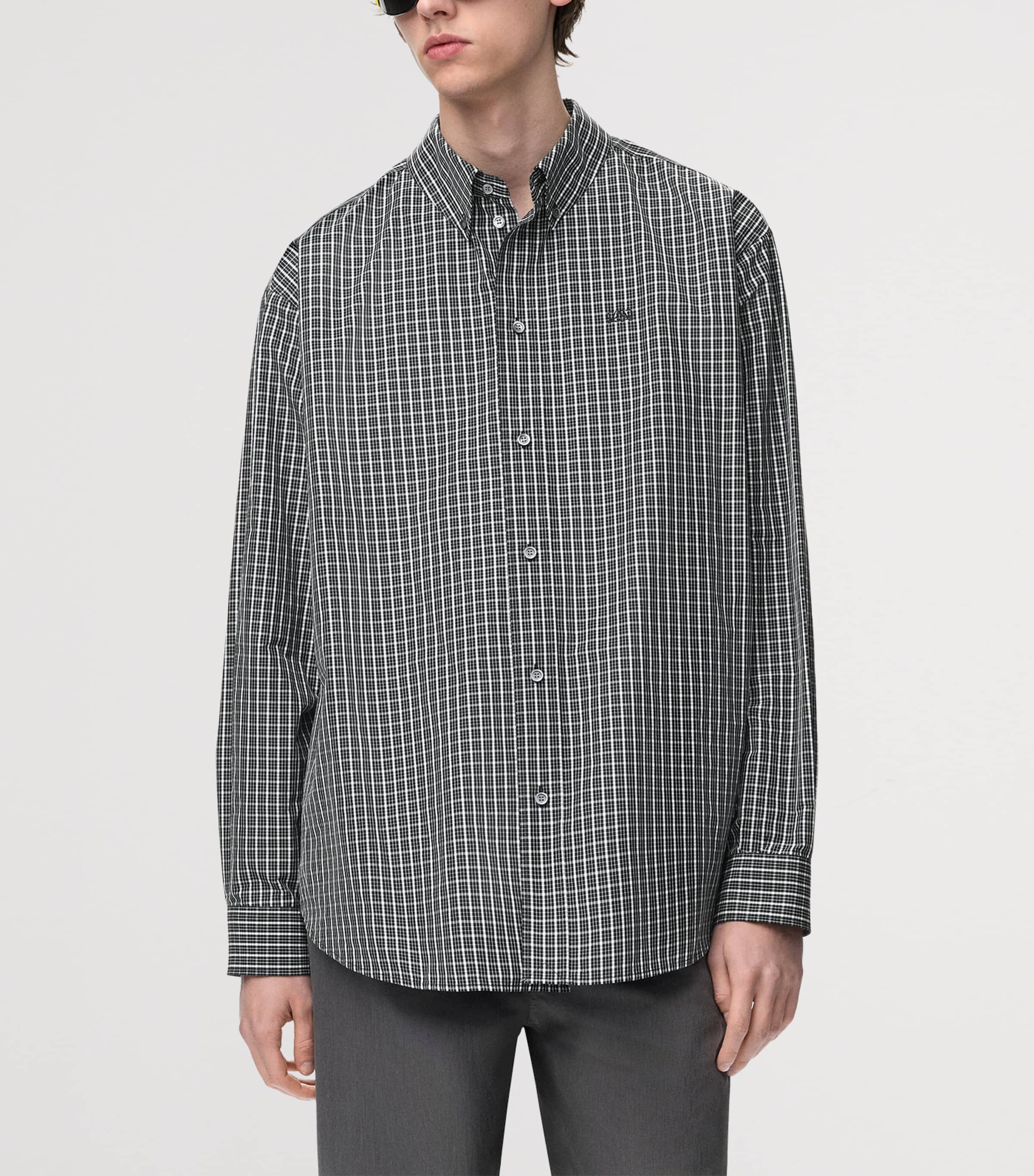 LOEWE Mens Check Anagram Embroidered Shirt Black/white Image 3