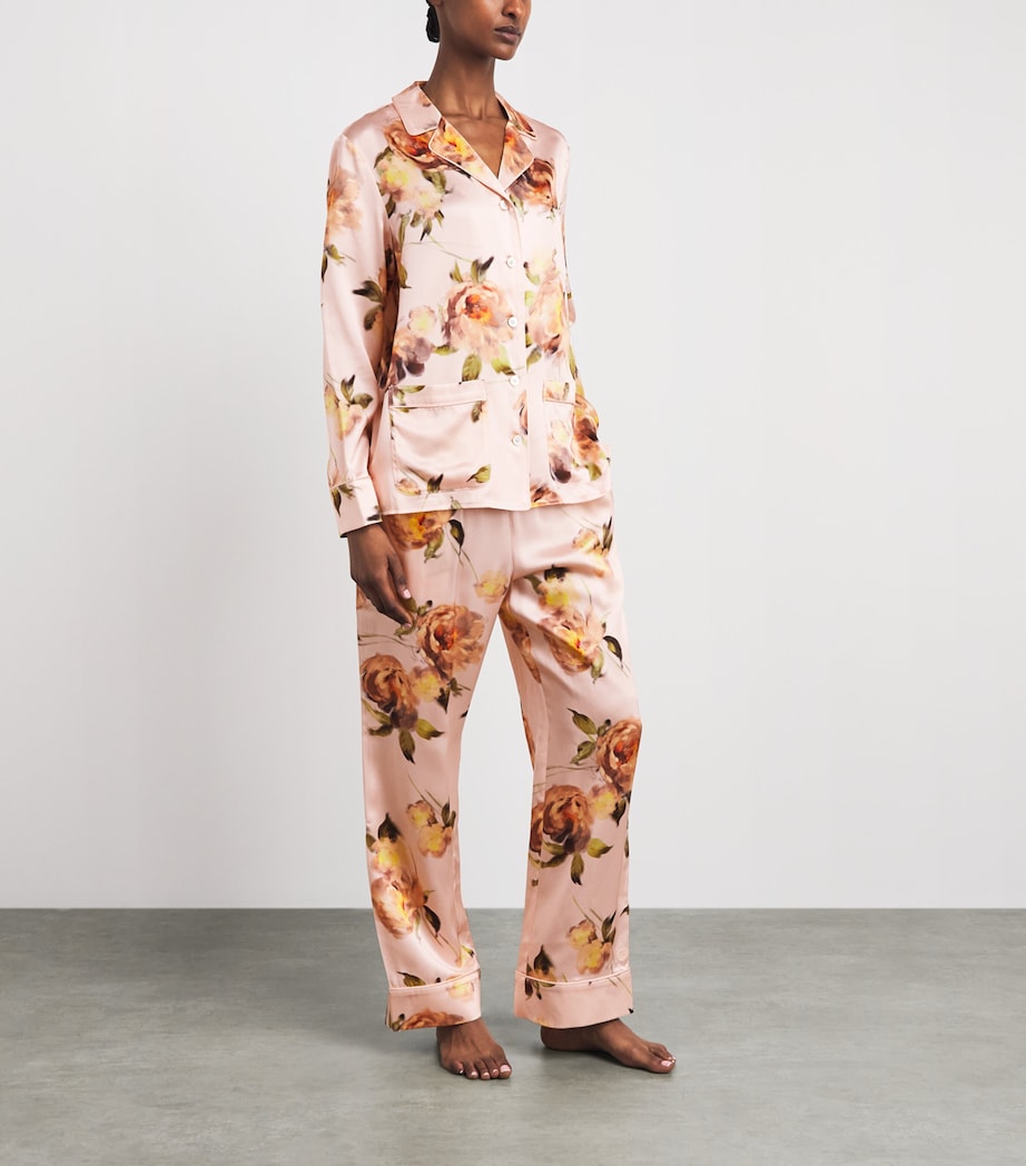 Harrods Womens Silk Midnight Rose Pyjama Set Pink Image 2