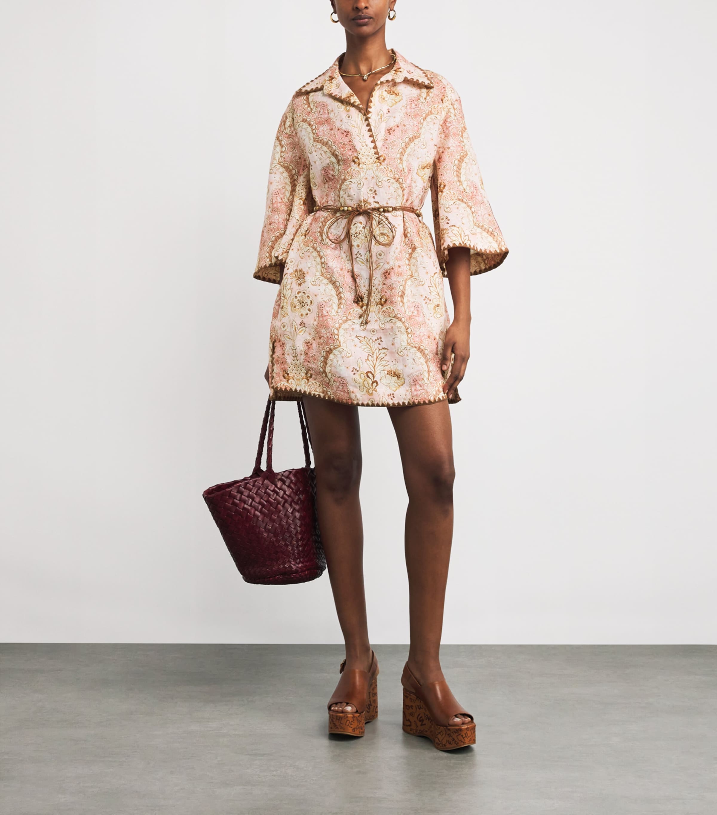 Linen Printed Daylight Mini Dress DAMASK ROSEDARO Image 2