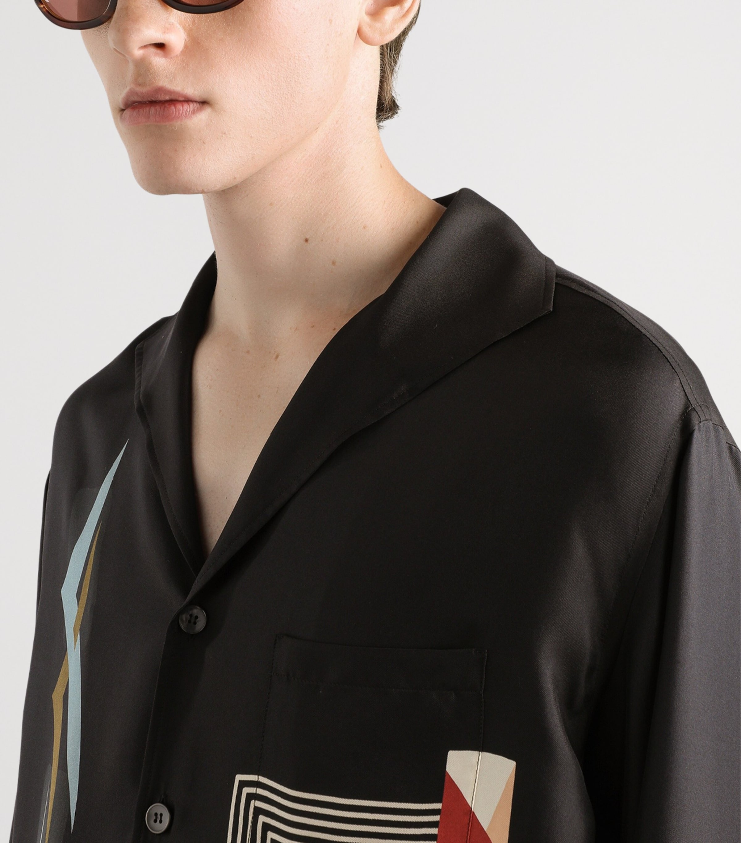 Dolce&Gabbana Mens Silk Twill Geometric Print Shirt Geometrico Deco' Blu Image 3