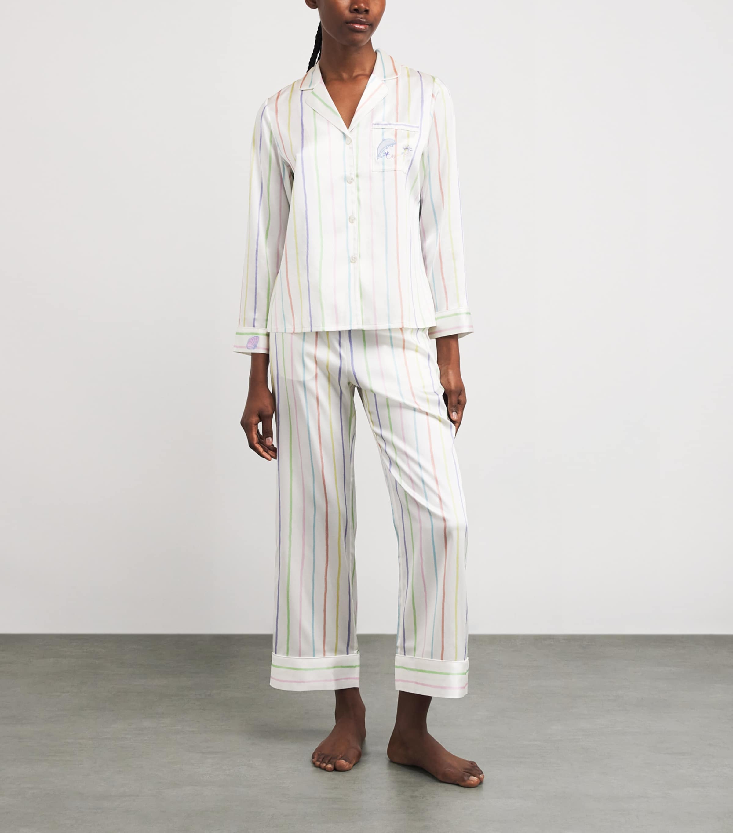 Silk-Blend Ocean Stripe Pyjama Set OCEAN STRIPE Image 2