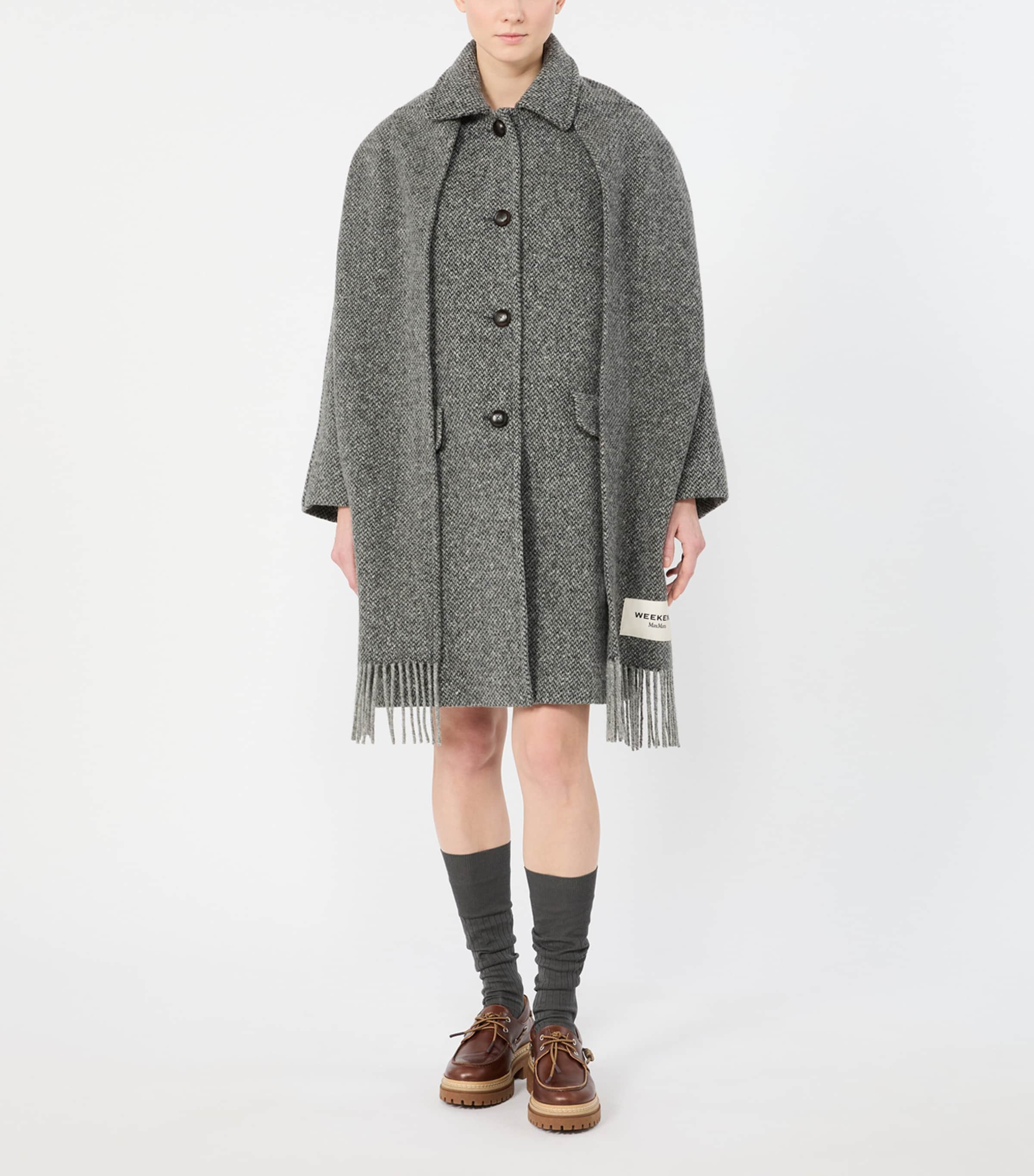 Weekend Max Mara Womens Virgin Wool-Blend Scarf-Detail Coat Dark Grey Image 3