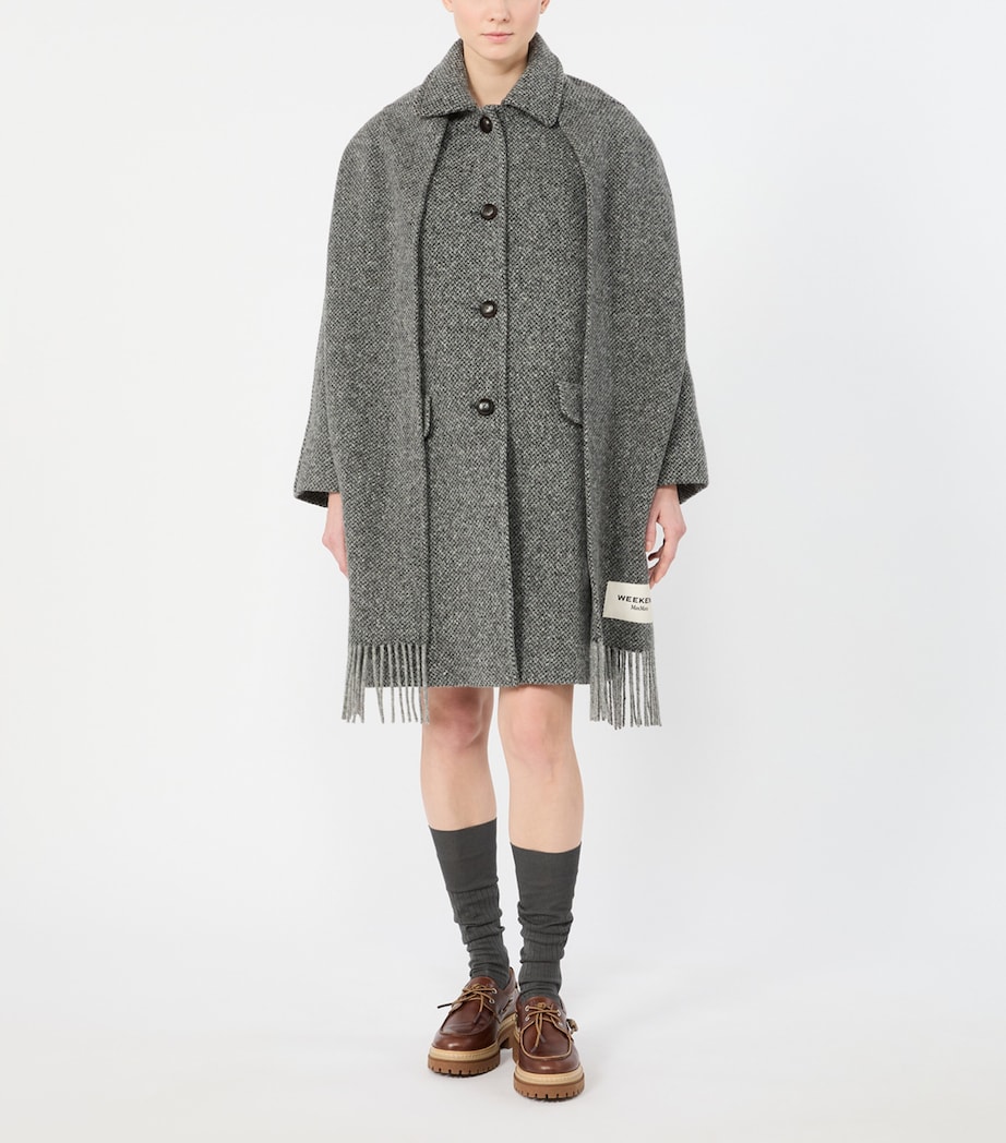 Weekend Max Mara Womens Virgin Wool-Blend Scarf-Detail Coat Dark Grey Image 3