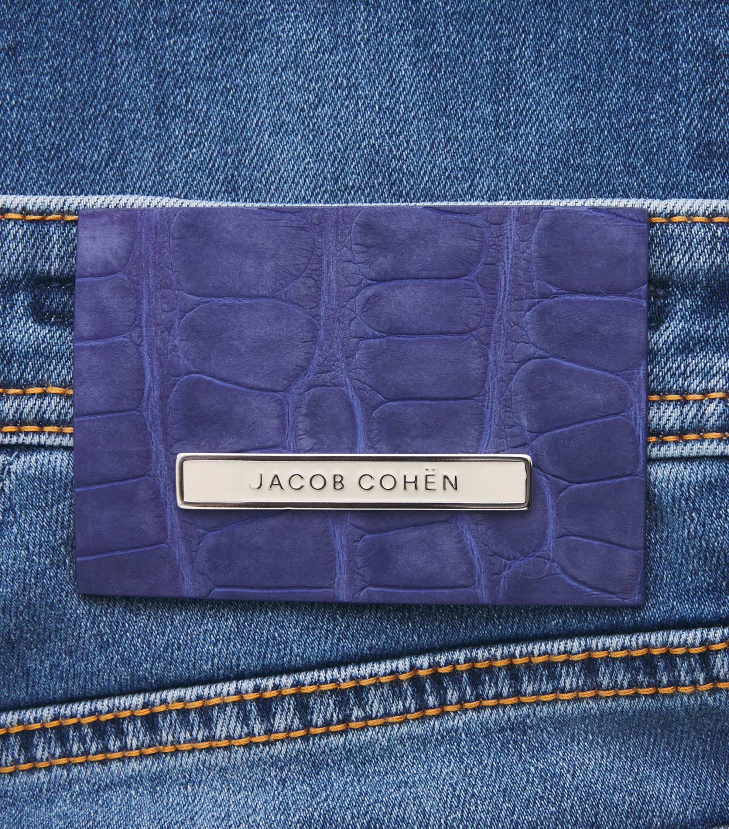JACOB COHËN Blue Crocodile Leather Patch Straight Jeans | Harrods US