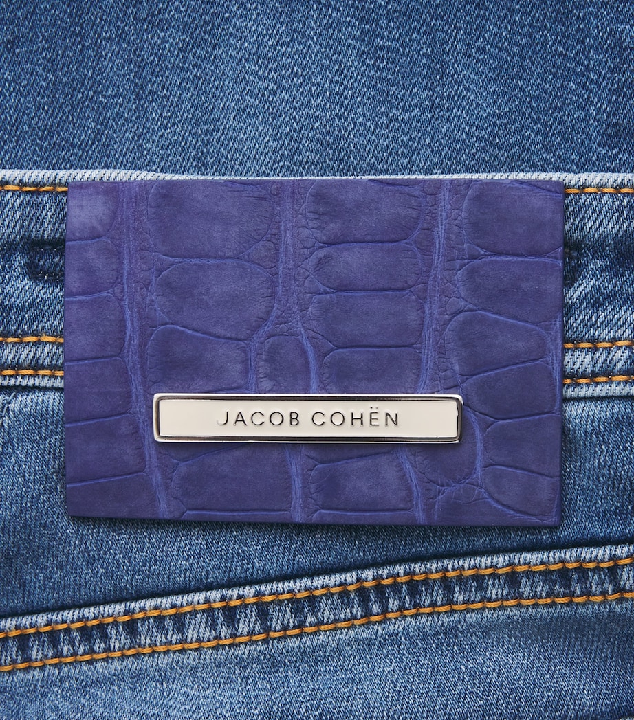 Jacob Cohën Mens Crocodile Leather Patch Straight Jeans Medium Blue Image 6