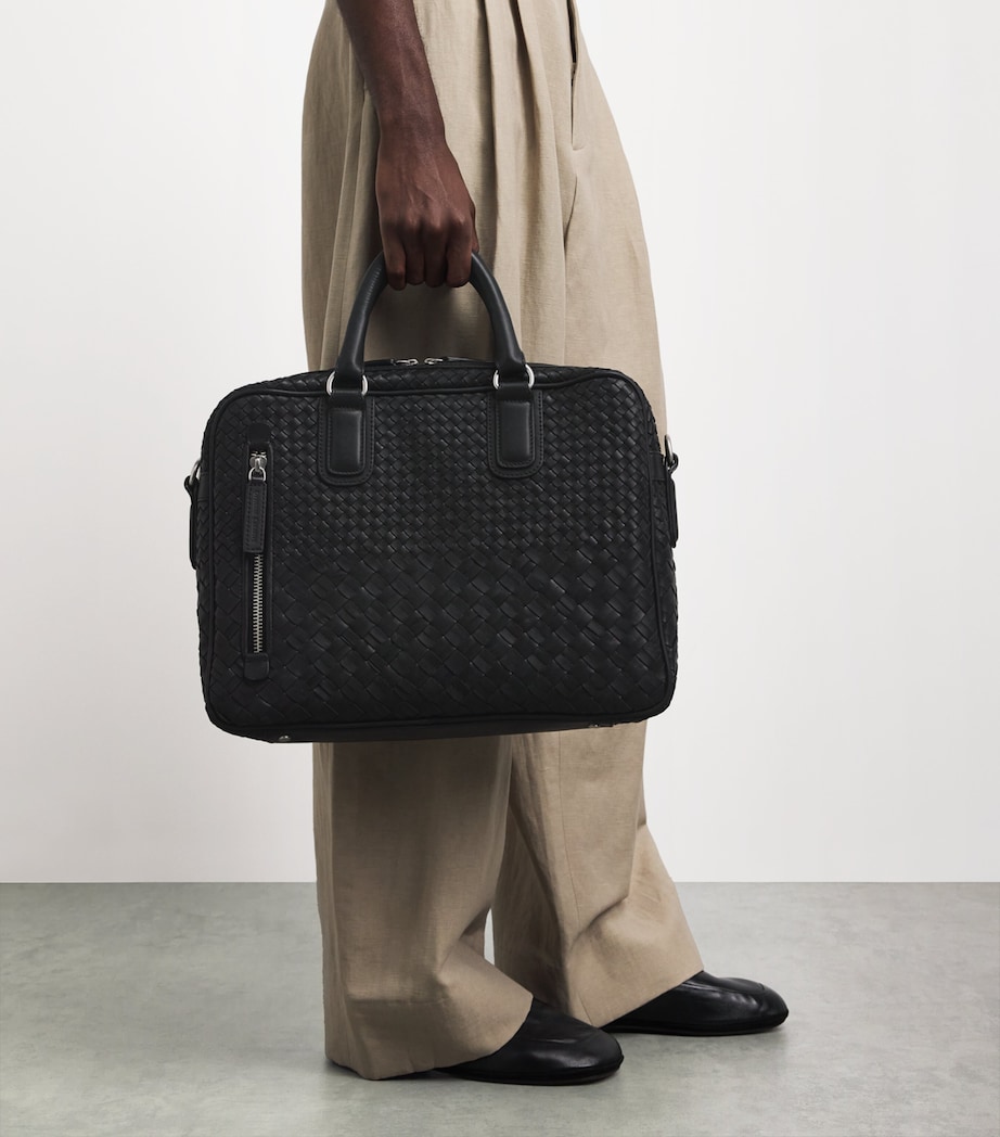 Officine Creative Leather Woven Armor Briefcase Nero Image 2