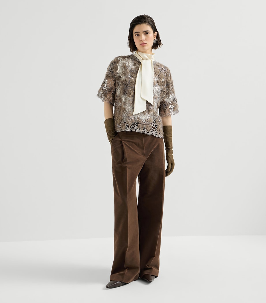 Brunello Cucinelli Womens Mohair-Blend Whispering Bloom T-Shirt Dark Beige Image 3