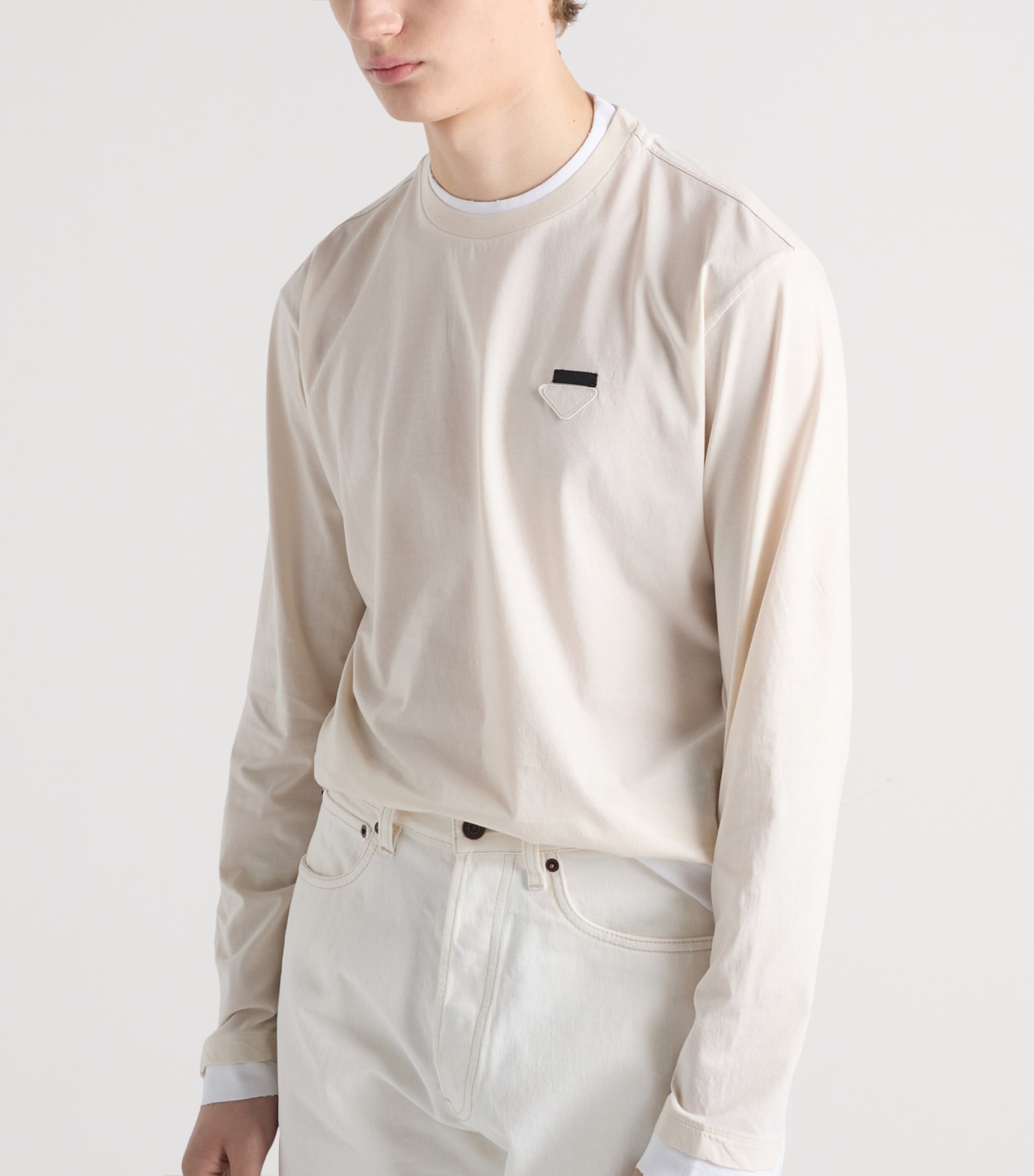 Prada Mens Cotton Long-Sleeve T-Shirt Neutral Image 5