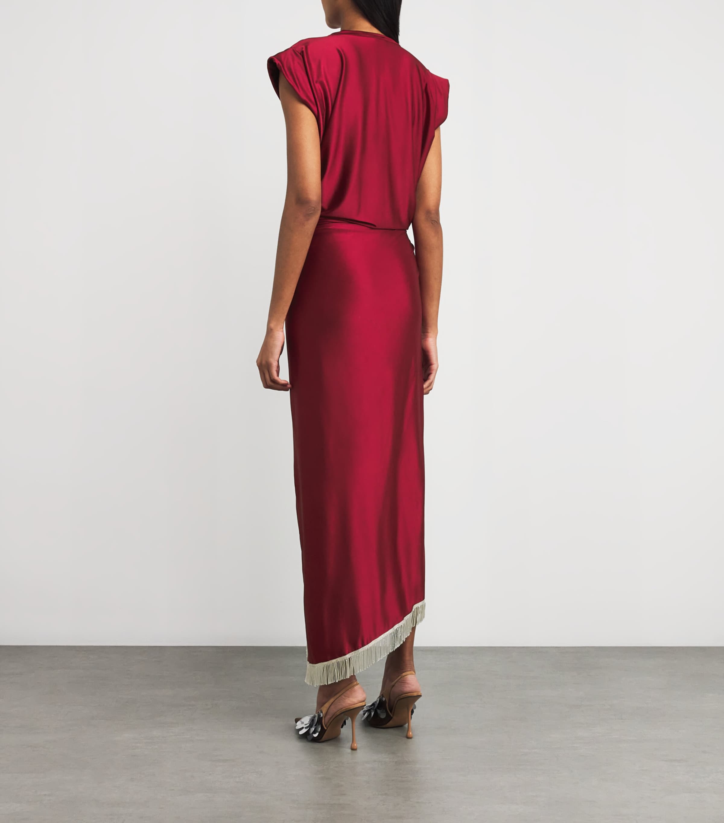 Tasselled Ring-Gathered Midi Dress P613 RUBY RED Image 3