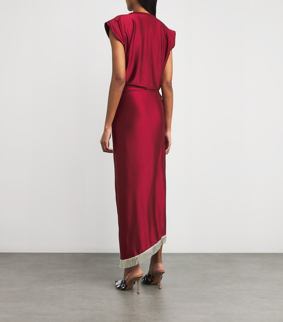 Tasselled Ring-Gathered Midi Dress P613 RUBY RED Image 3