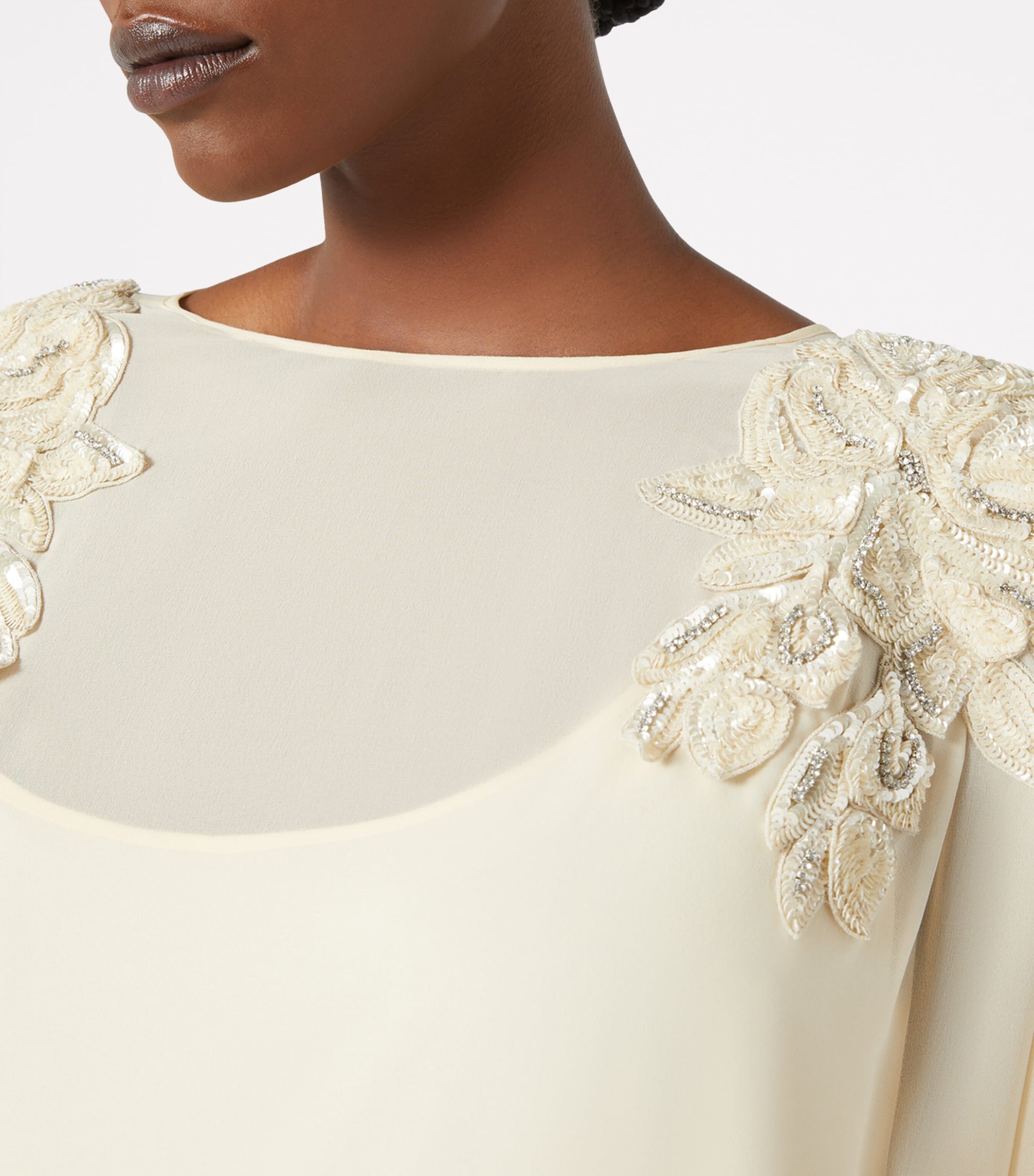 Silk Embroidered Cape Dress IVORY Image 5