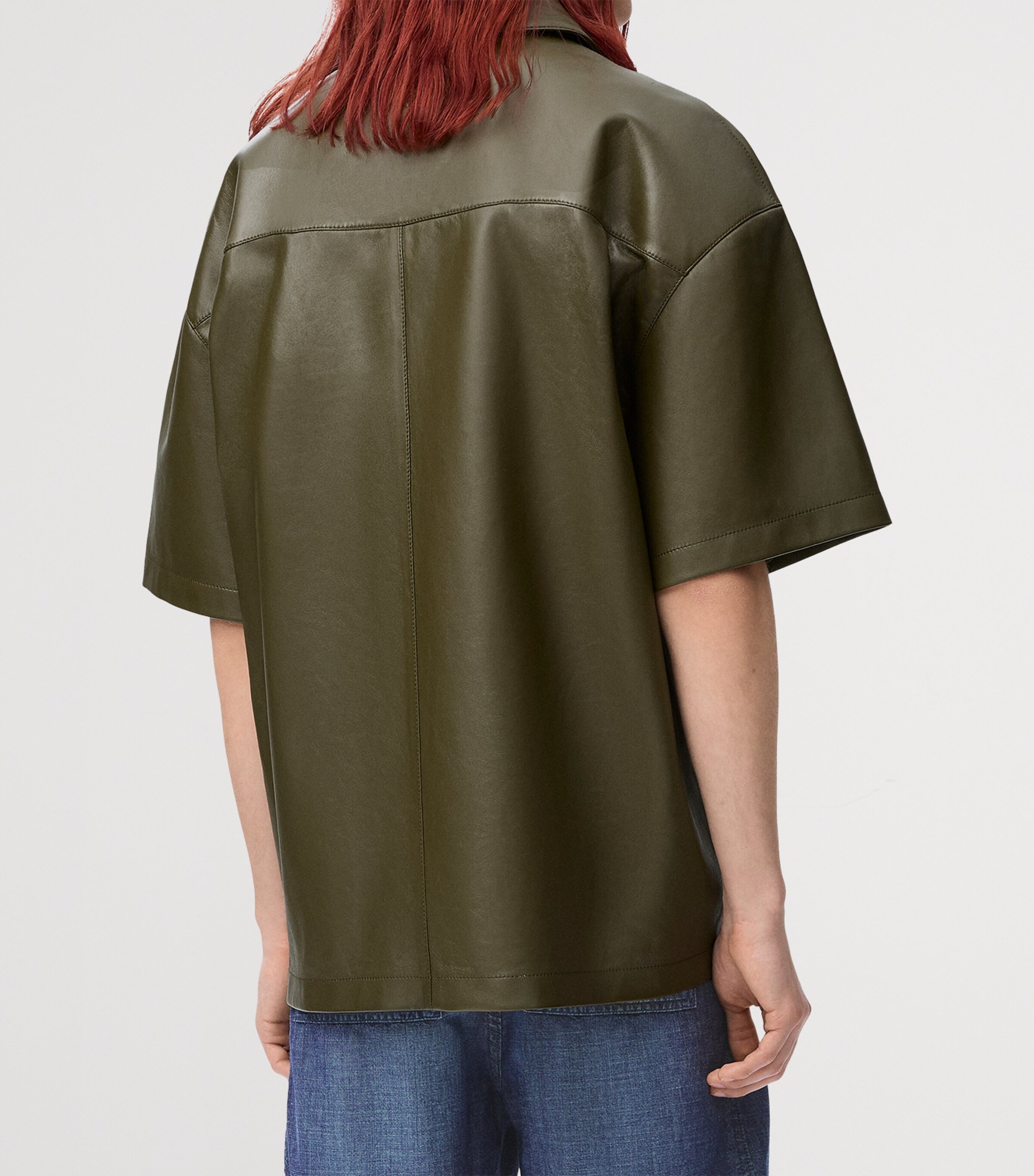 Leather Short-Sleeve Shirt KHAKI GREEN Image 4