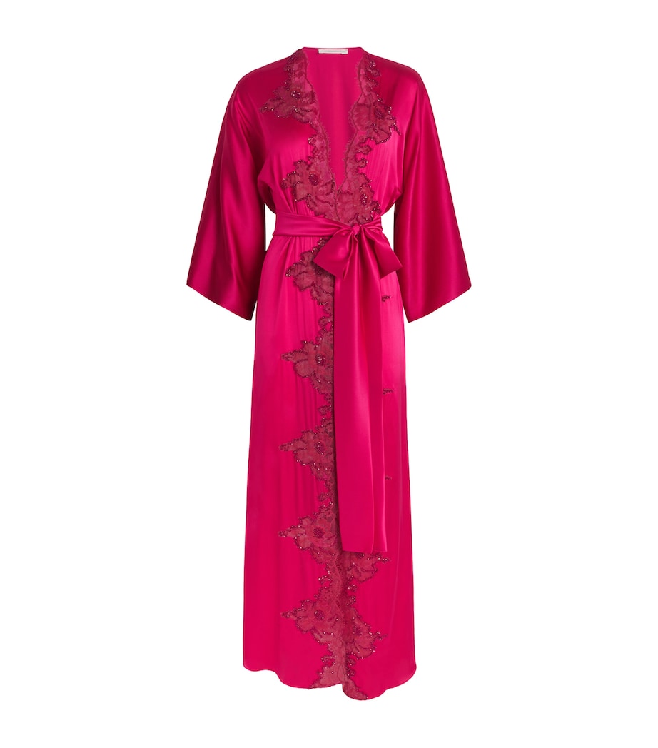 Rosamosario Womens Silk Embellished Robe Cherry Red Image 1