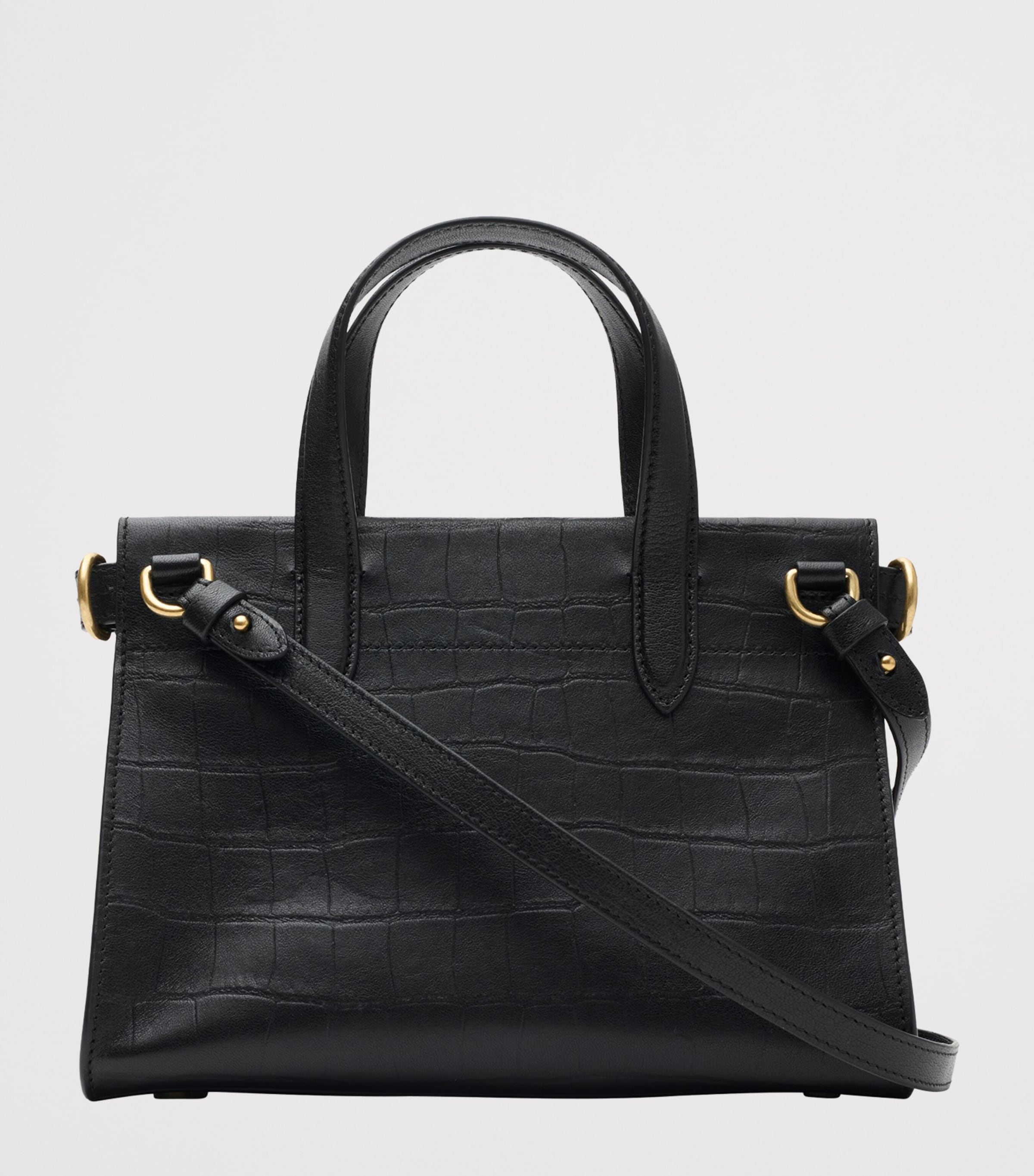 Burberry Black Mini Leather Croc-Embossed Cotswolds Tote Bag