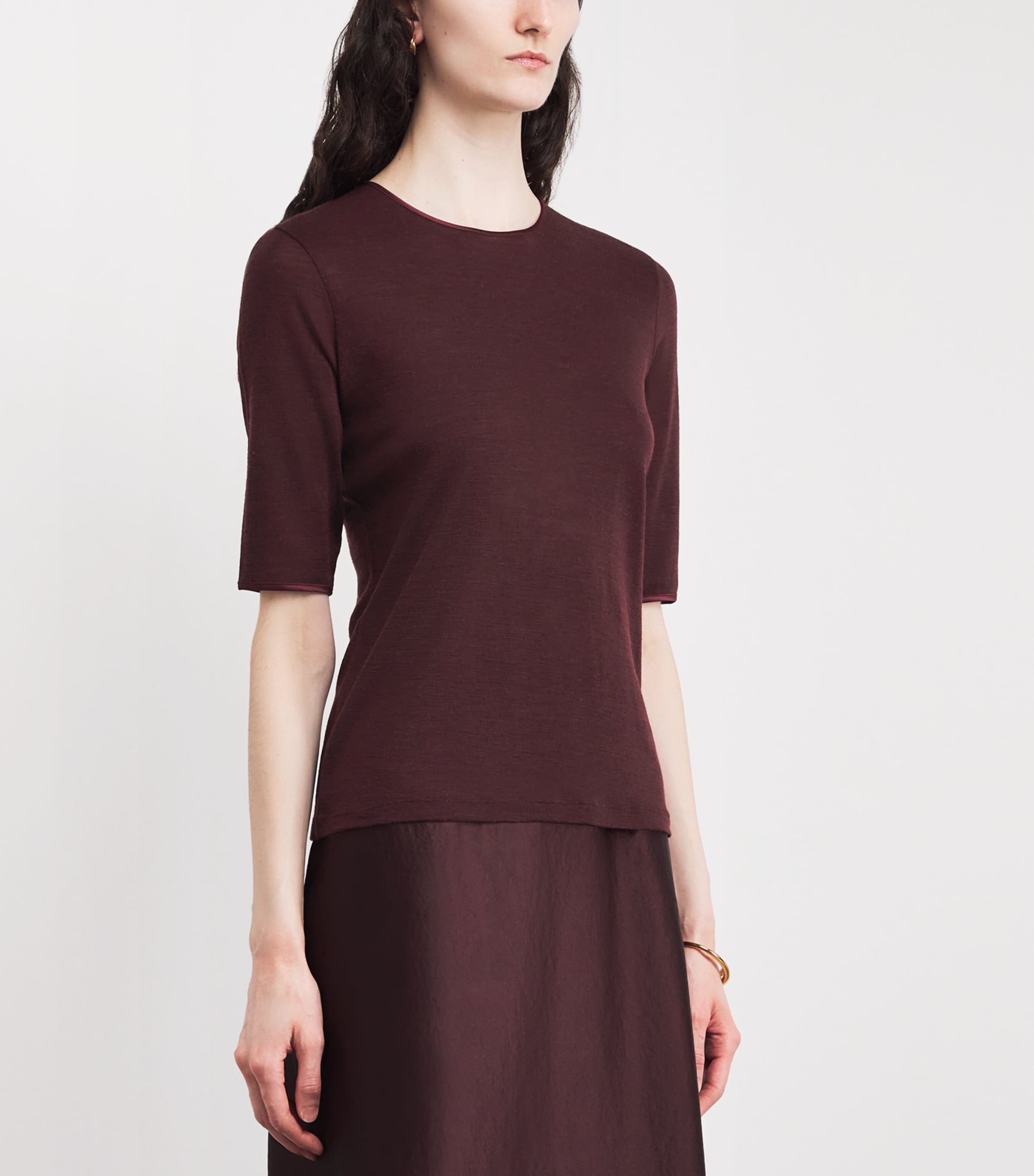 Wool Satin-Trim T-Shirt 701OXB Image 3