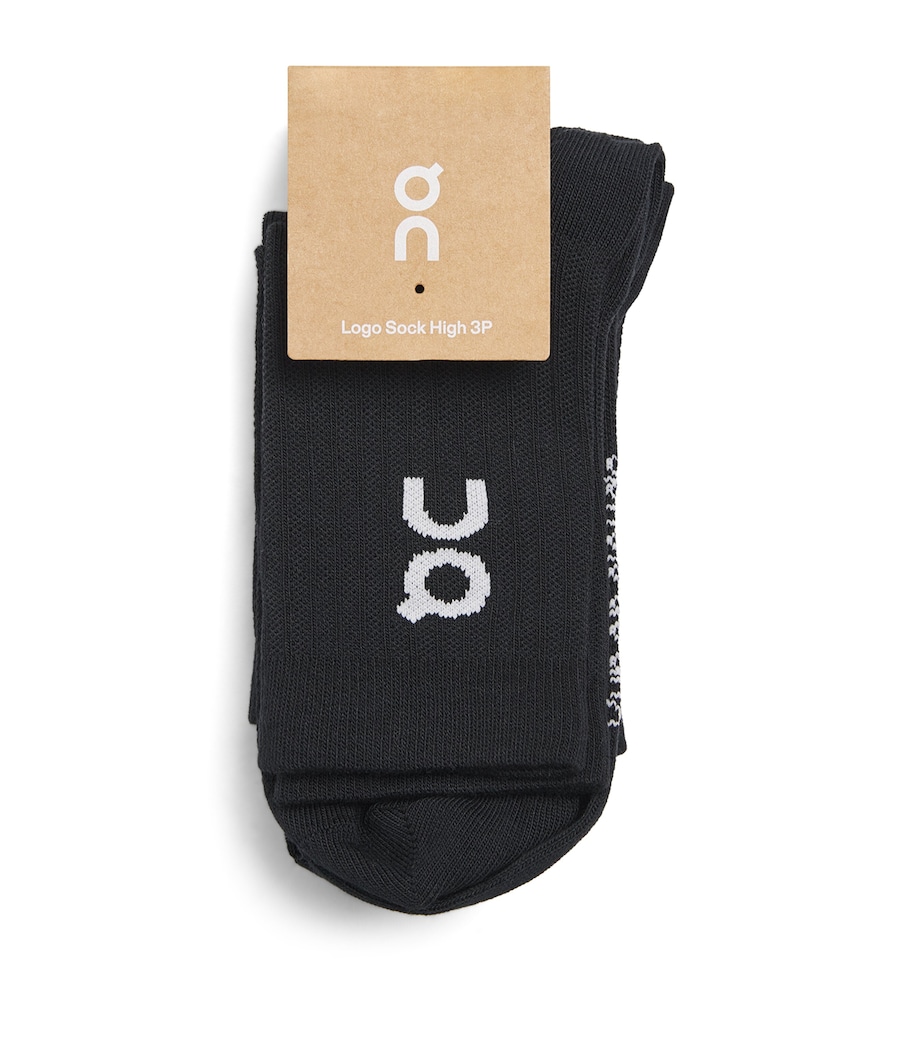 On Womens High-Cut Logo Socks (Pack of 3) Black Image 1
