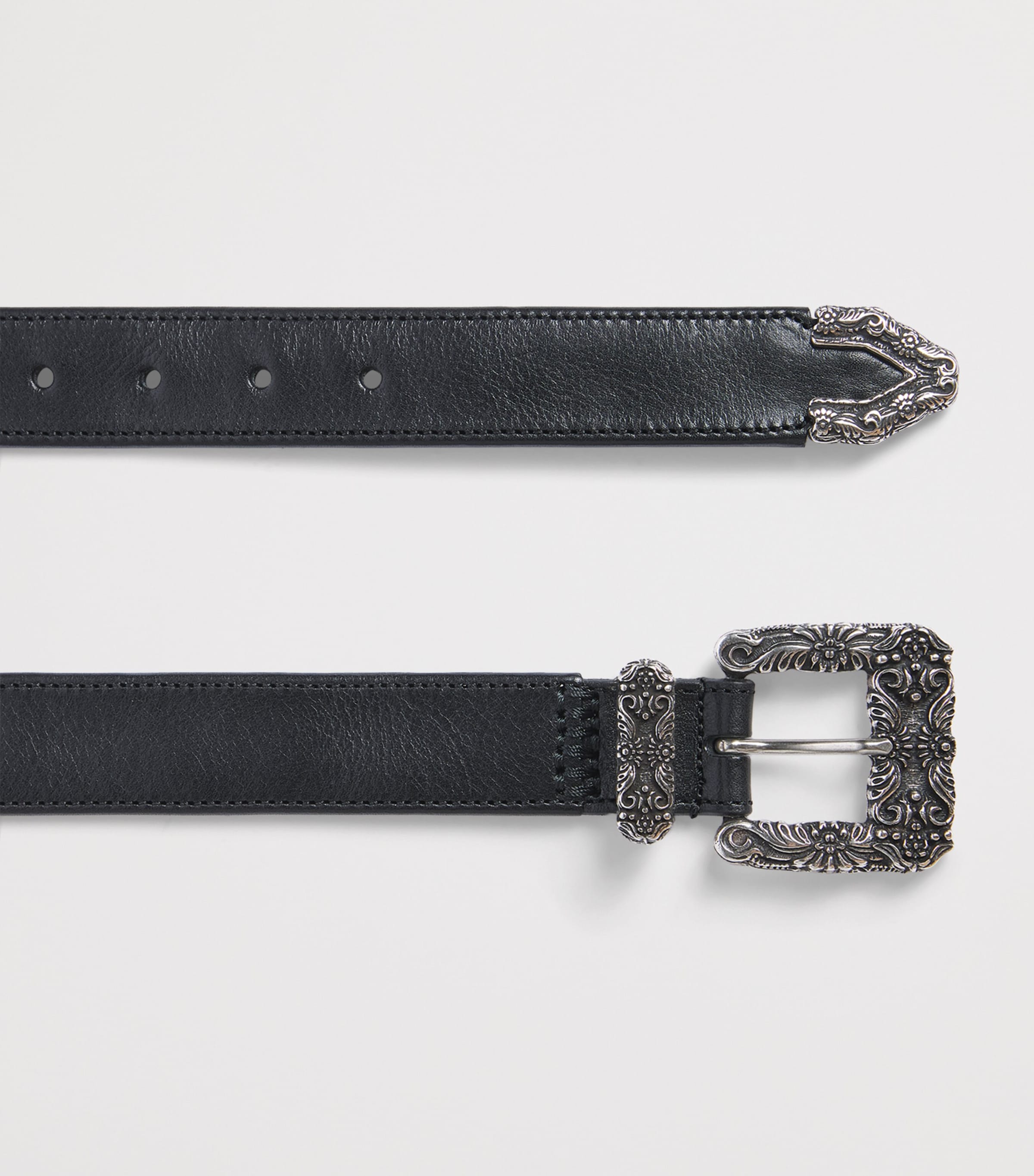 Molebo Leather Rose Buckle Western Belt Black Leather Image 3