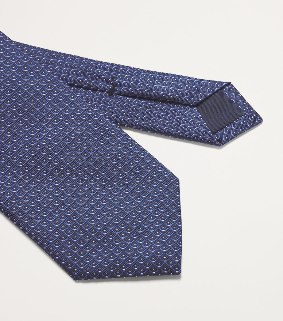 Silk Patterned Tie 001 NAVY BLUE Image 4