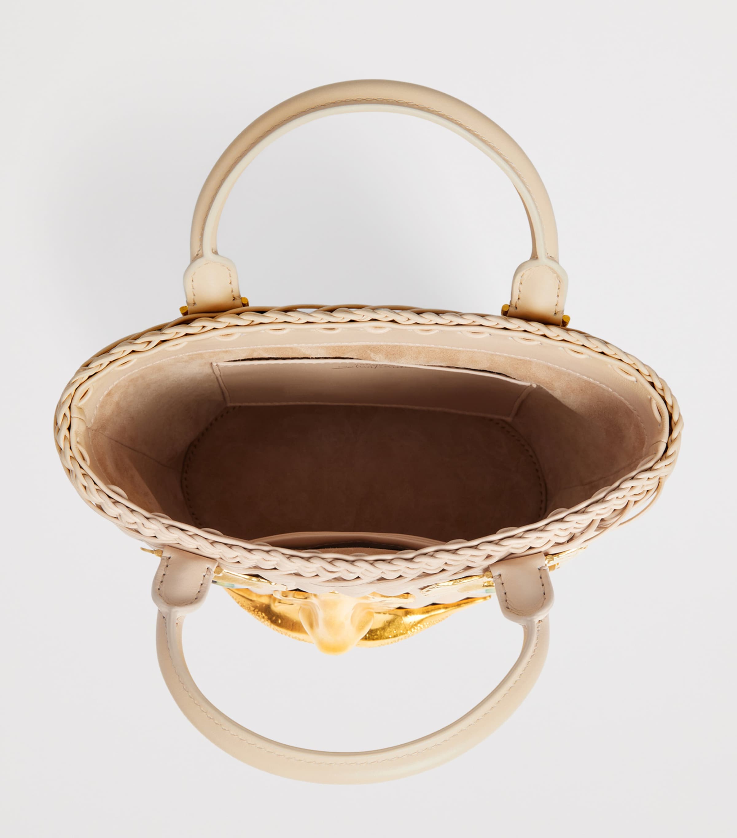 Schiaparelli Calfskin Wicker Face Bucket Bag Beige Image 3
